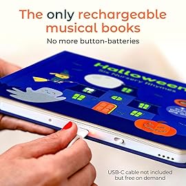 Cali\'s Books Halloween Books for Kids - Glow in The Dark Musical Book for Toddlers 1-3, Halloween Toys Singing Music Book, USB-C Rechargeable Baby Nursery Rhymes Learning Song Toy for 2 Year Old