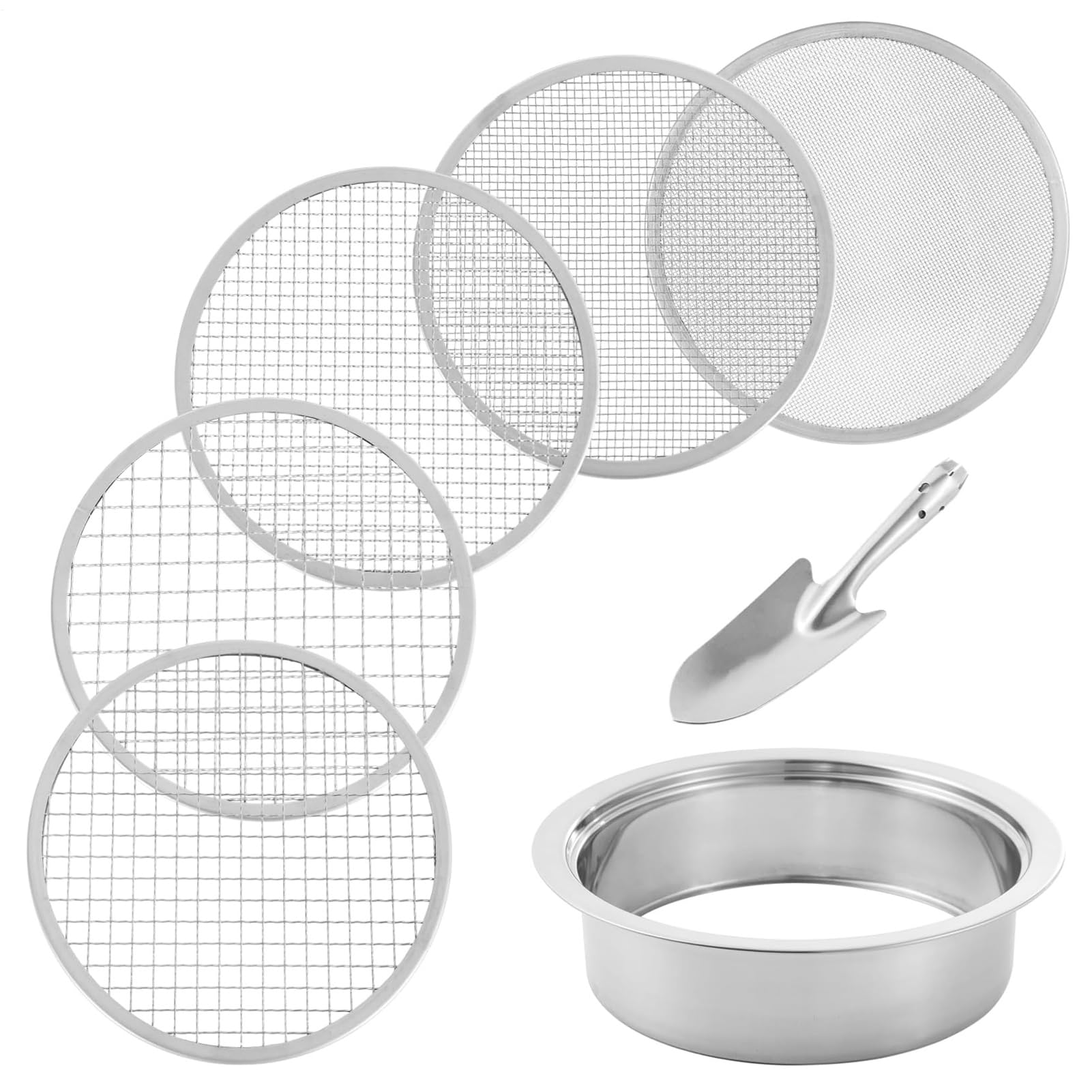 Sifter Dirt, Sifter Rock Sito gleby z piaskiem ze stali nierdzewnej, 5 | 1/3/6/9/12 mm sito doniczki ogrodowe z łopatą, miską do przesiewania w stos