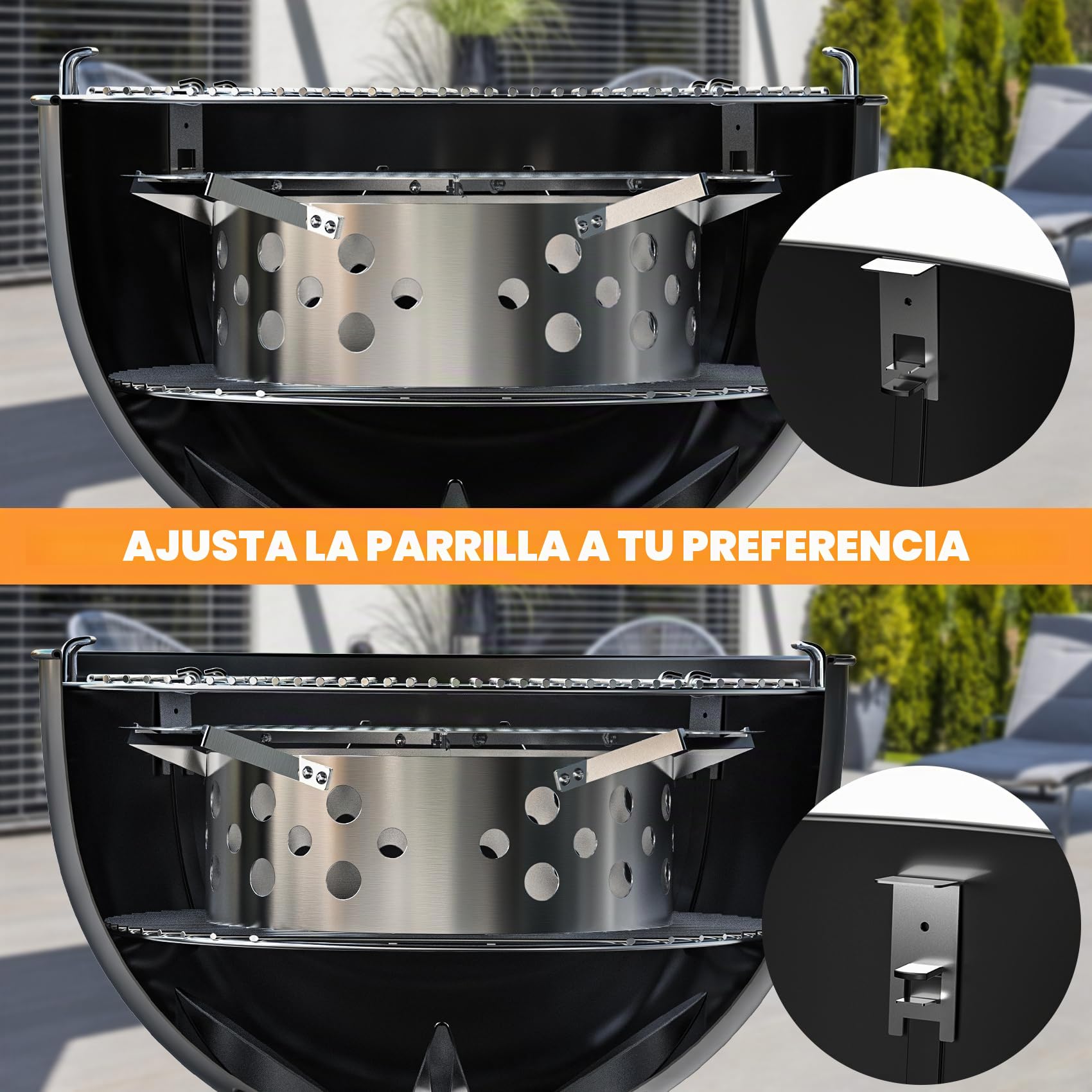 Onlyfire Smoker Barbacoa Kit de Acero Inoxidable para Kettle Grill da 57CM, Accesorio para Barbacoa, Grill Fumador Caja para Fumadores Con Cuatro Soportes de Elevación de Red para Hornear