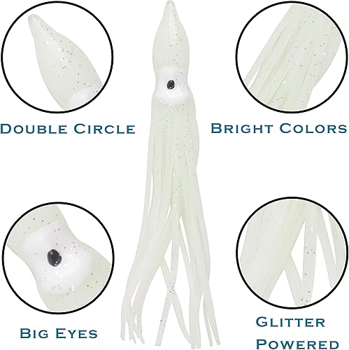 Miniatura 2 de Faldas de calamar suaves para pesca de pulpo, señuelos de plástico para trolling, cebo de agua salada, multicolor, 2.75 pulgadas, 3.54 pulgadas,