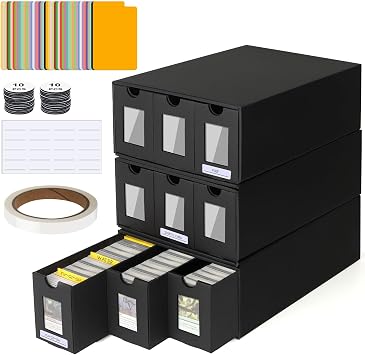 8800+ 3 PCS Trading Storage Box Card with Window, Card Storage Box with 48 Card Dividers, Labels Tape and Drawers, for Tcg, Mtg, Ptcg, Sports Cards