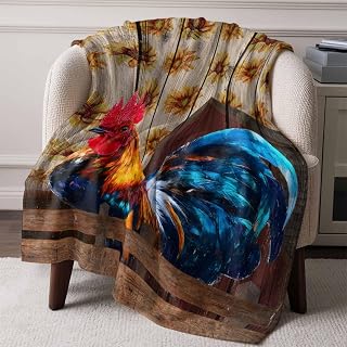 Flannel Fleece Throw Blankets Farm Watercolor Chicken Sunflowers Throws Blankets, Retro Wood Board Lightweight Soft Warm Blanket for Couch Sofa Bed Living Room All Season Use, 30x40in