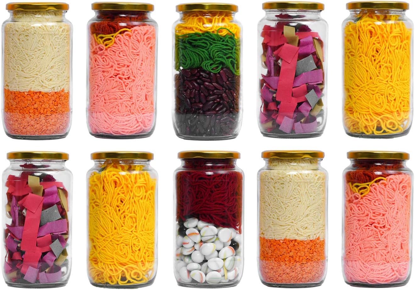 Ash & Roh® 1000 Gram Glass Jar with Air Tight Gold Lid for Kitchen Dried Masla Storage Jar,Honey Jar,Jar and Container,Spice Masala Jar,Glass,Visible Glass Jar for Kitchen Storage Set of (10)
