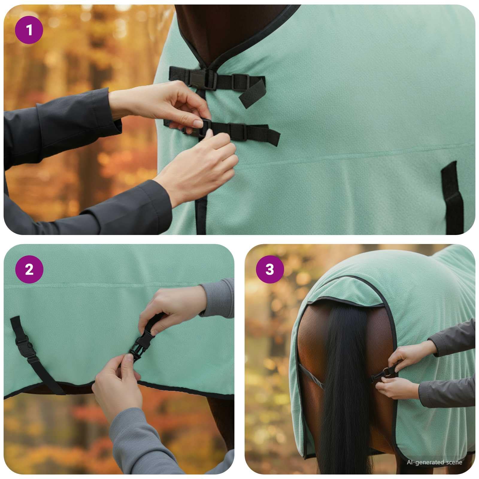 vidaXL Manta de caballo de poliéster verde especial, moderna, ecuestre, funda extraíble para caballo, capa cálida, funcional, elegante accesorio para exteriores