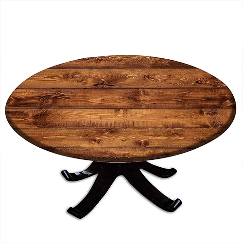 Miniatura 10 de Mantel redondo ajustable de grano de madera, mantel de borde elástico para exteriores, para fiestas, comedor, hogar, picnic, se adapta a mesas de