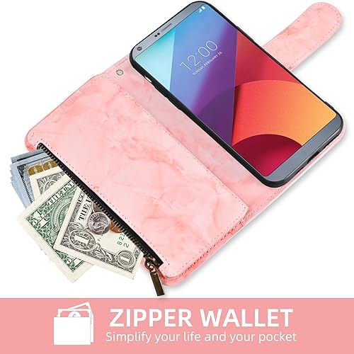 Miniatura 5 de Asuwish Funda de teléfono para LG G6 Wallet Cell Cover con protector de pantalla de vidrio templado y soporte de ranura de cuero de mármol con