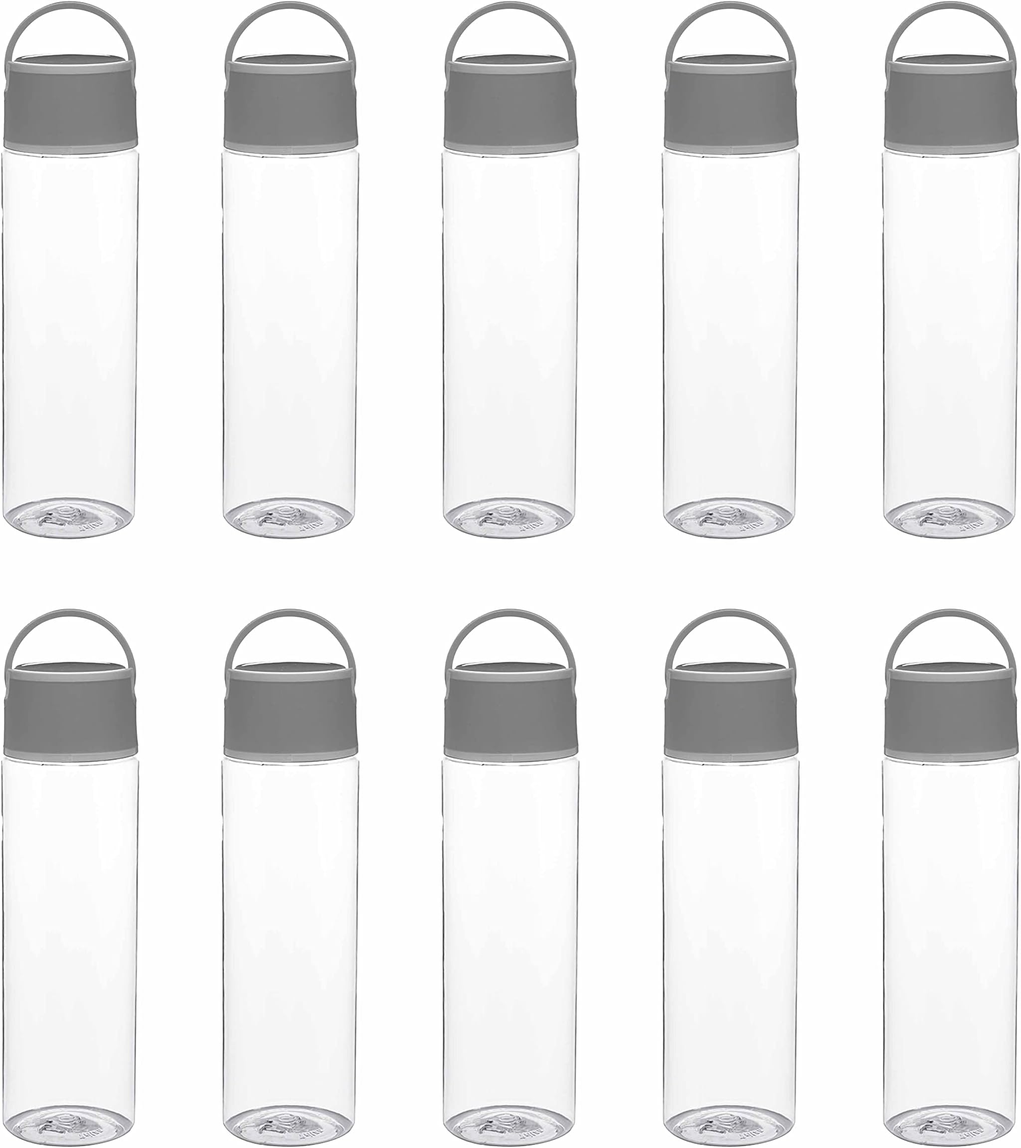 DISCOUNT PROMOS Chenab Plastic Water Bottles 23 oz. Set of 10, Bulk Pack - Reusable, Great for Gym, Hiking, Cycling, and For School - Grey