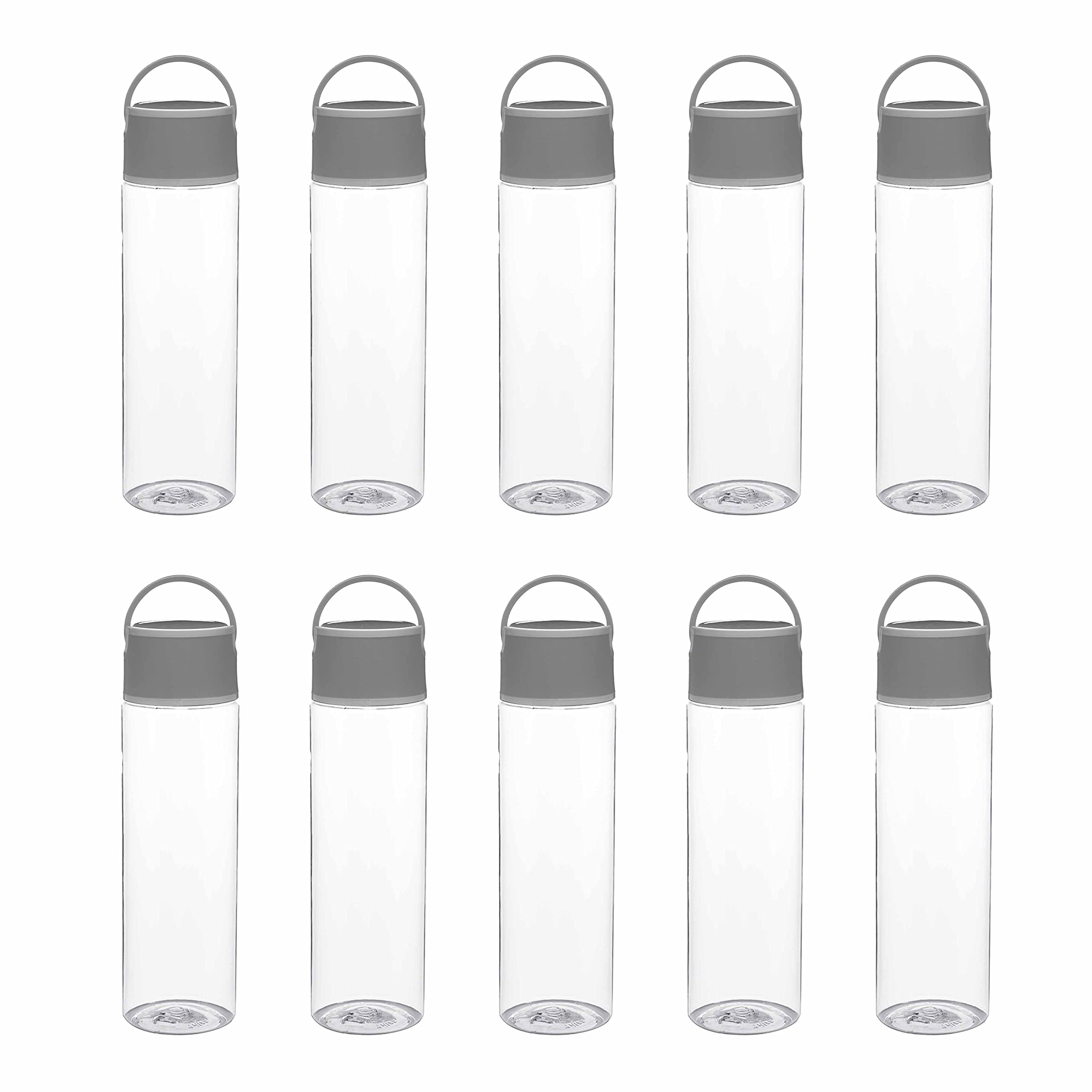 DISCOUNT PROMOS Chenab Plastic Water Bottles 23 oz. Set of 10, Bulk Pack - Reusable, Great for Gym, Hiking, Cycling, and For School - Grey