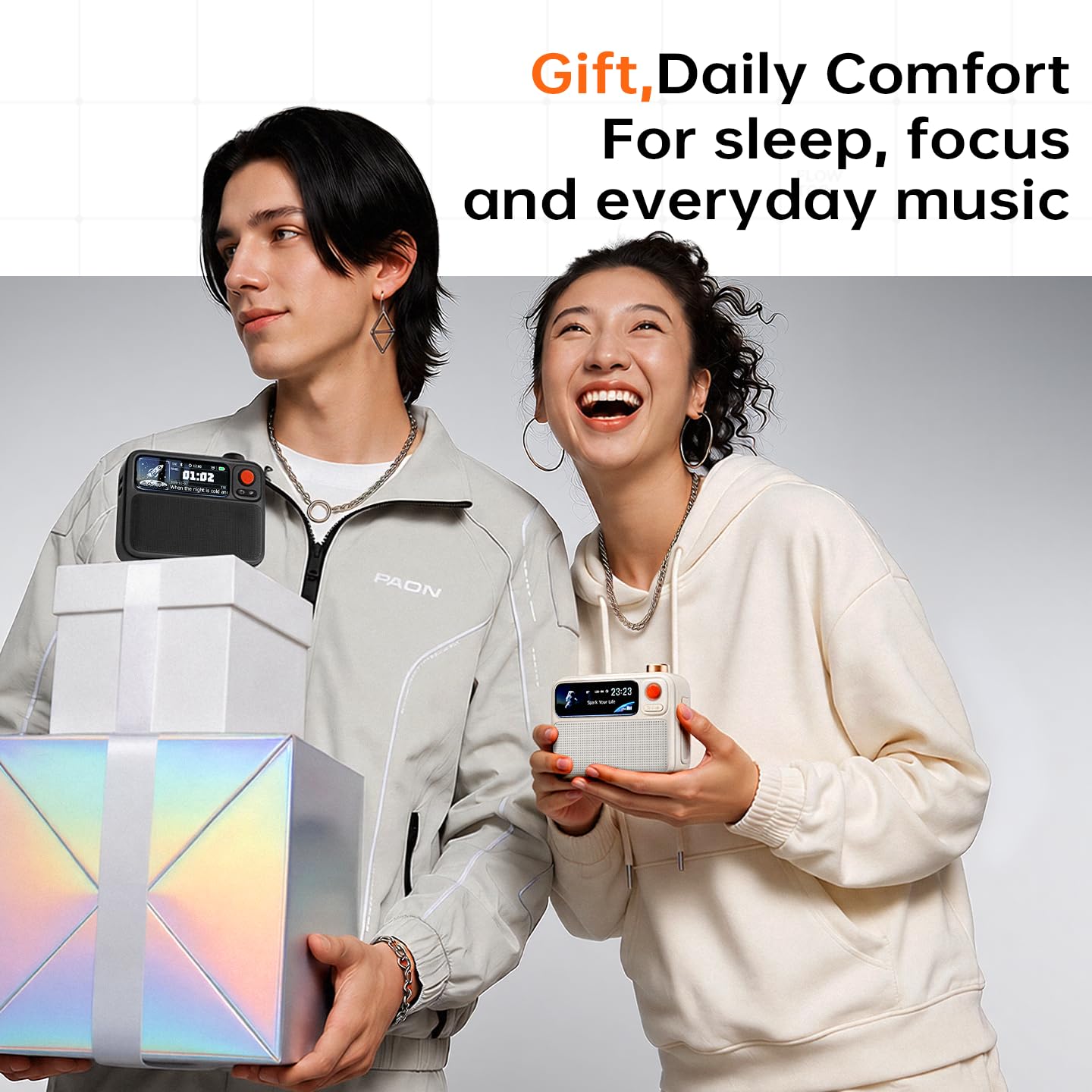 Divoom FlowToo Bluetooth Lautsprecher mit Pixel Display, Individuelle Zifferblätter & Musikvisualisierung, Wecker, Timer und Tragbarer Lautsprecher für Schreibtisch, Home Office und Schlafzimmer, Weiß