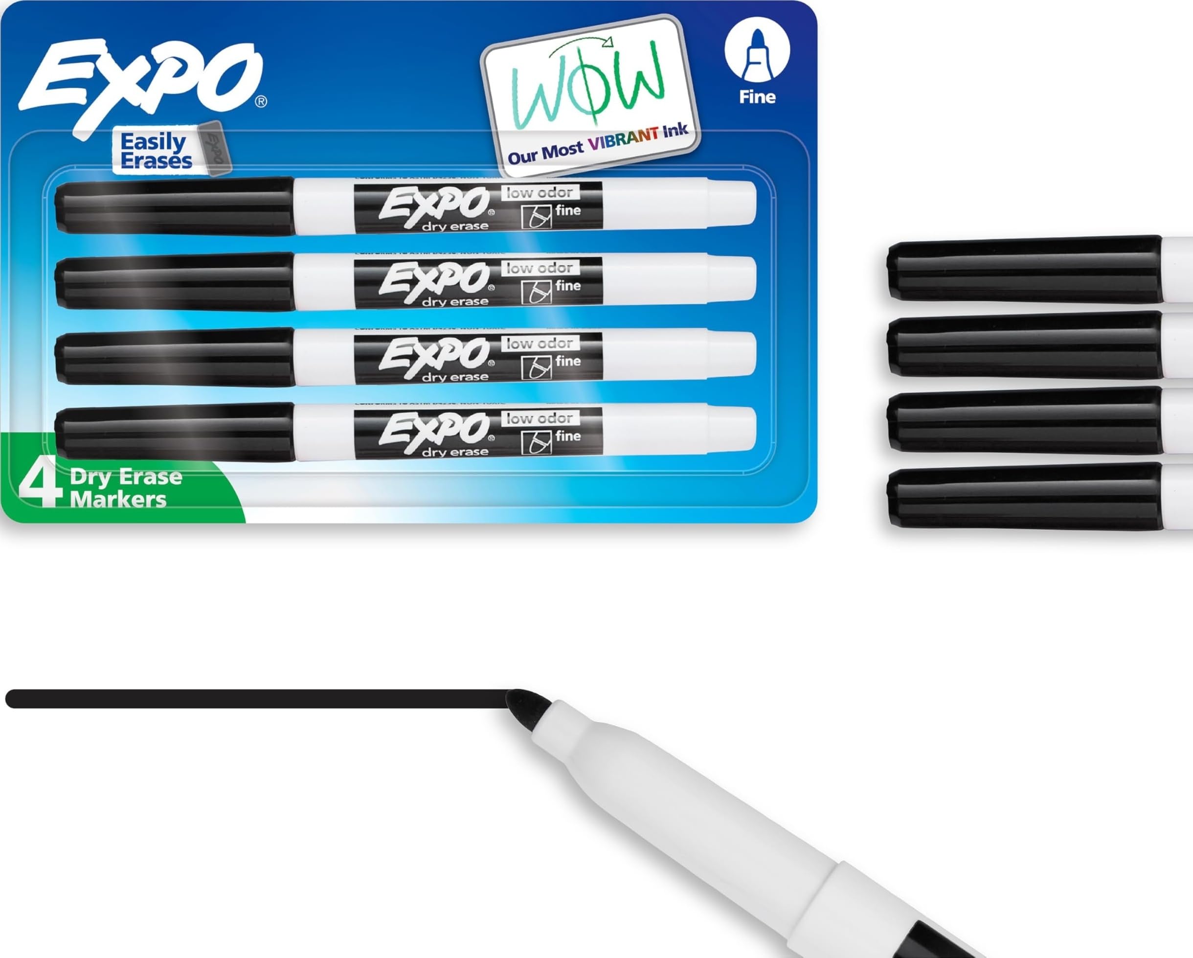 4-Pack Fine Tip Black Dry Erase Markers