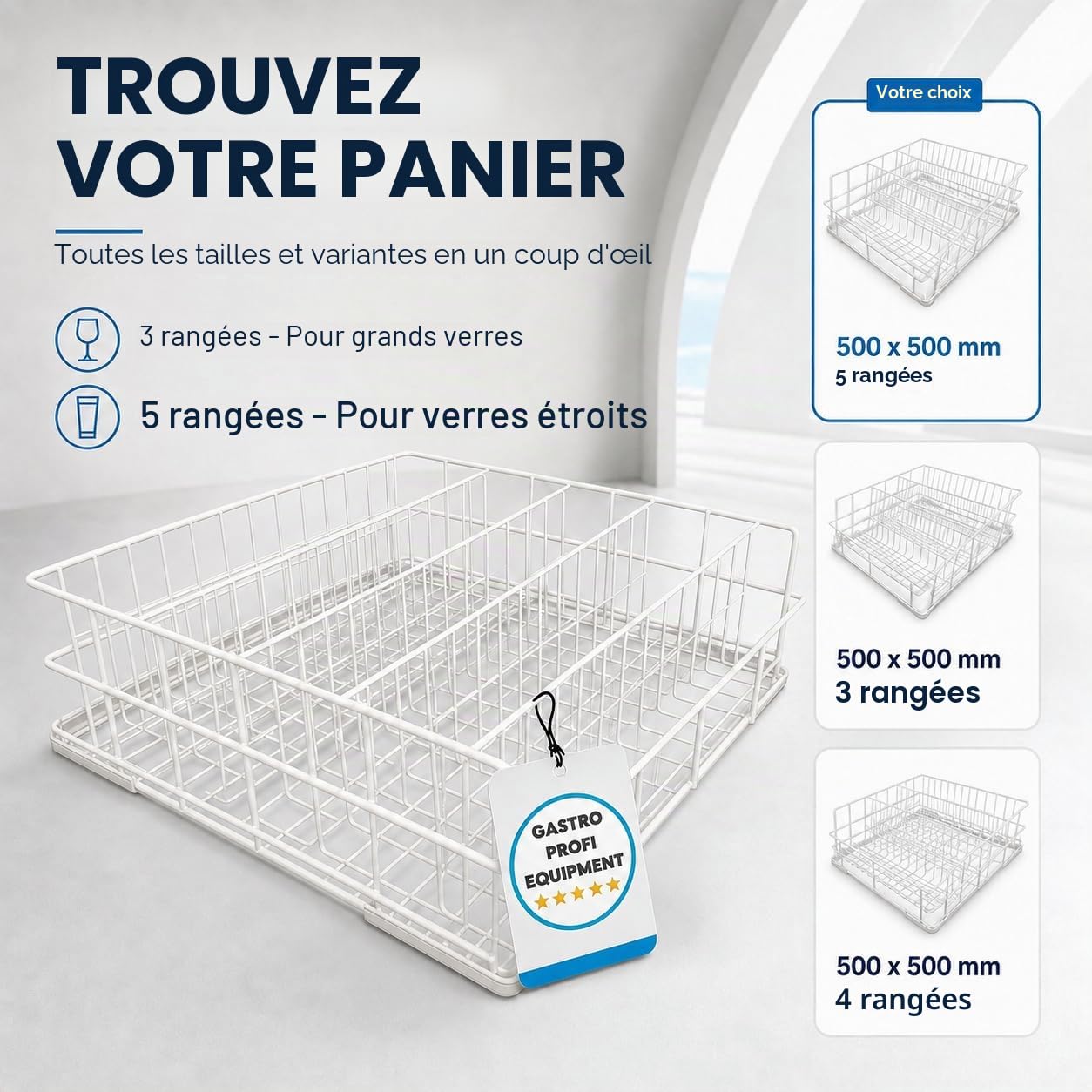 Panier de lavage pour verres, paniers en treillis métallique 400x400 mm – 4 rangées | Fabriqué en UE | restauration panier à verres | dimensions et nombre de rangées au choix