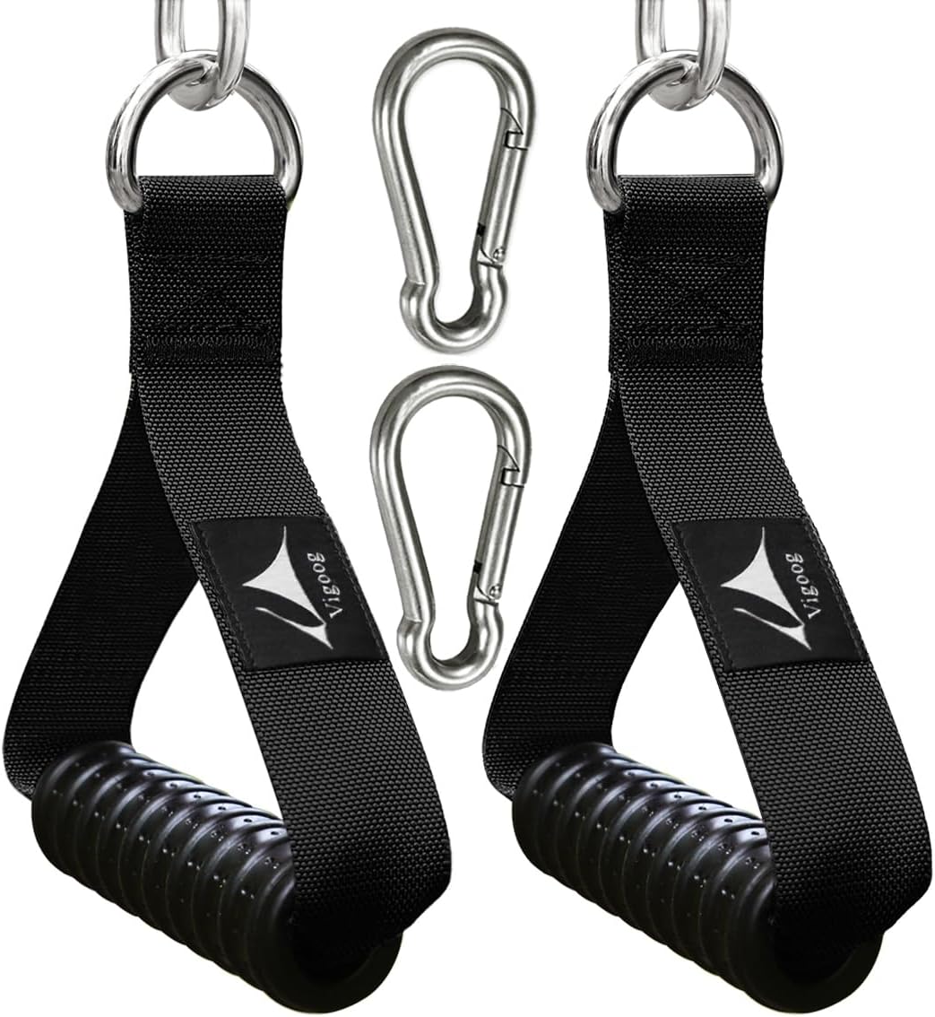 Heavy Duty Gym Exercise Handles Attachment for Cable Machine,Resistance Band,Pulley System Home Fitness Workout Equipment, with Elastic Rubber Grip and 2 Large Carabiners