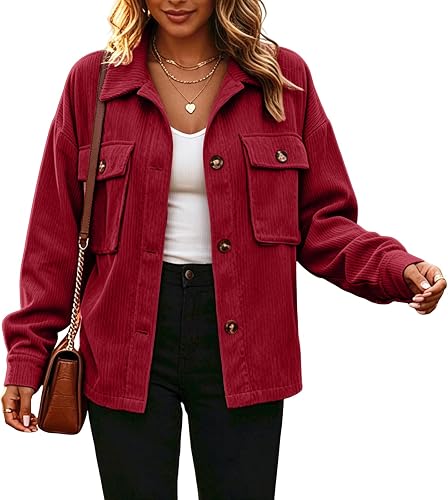 Long Sleeve Shirts for Women Corduroy Jacket Crop Shacket Winter Coats