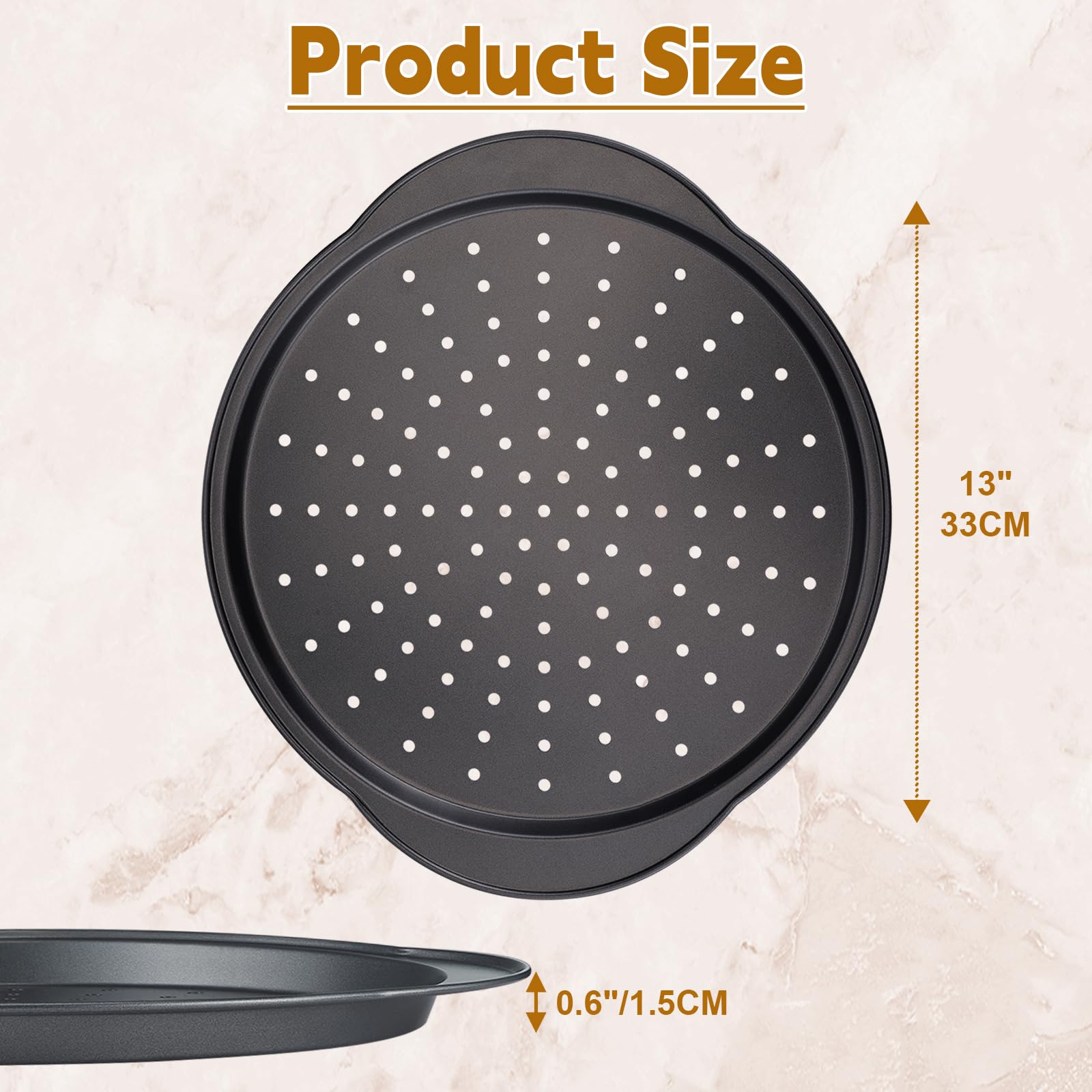 hunnycook 2 Pcs Pizza Trays for Oven -13" Pizza Pan with Holes and Handle, Carbon Steel - Image 2