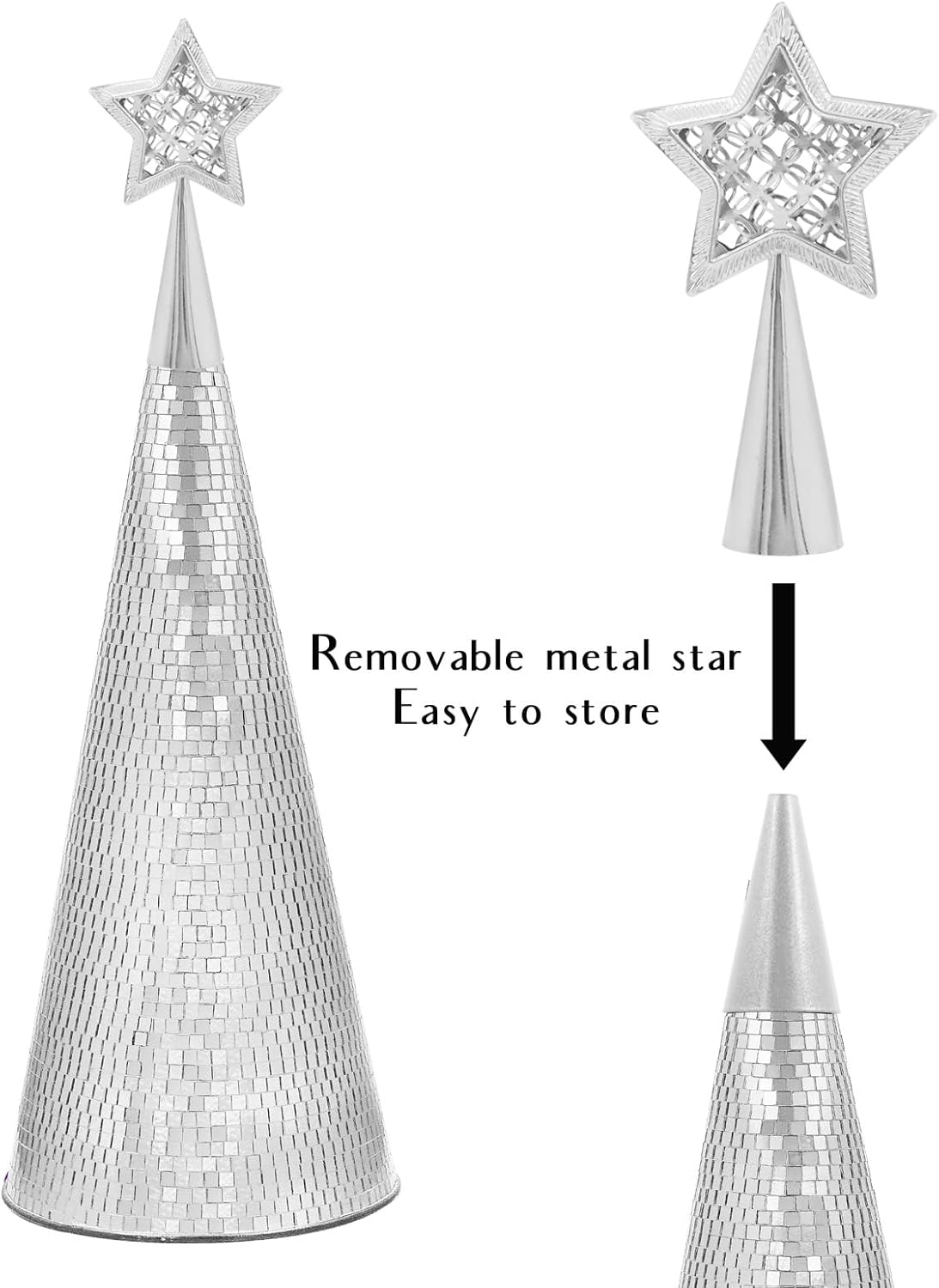 Silver Glass Christmas Trees Set of 3, 17" 15" 13" Small Tabletop Christmas Tree Handmade Disco Decor for Xmas Table Party Decoration