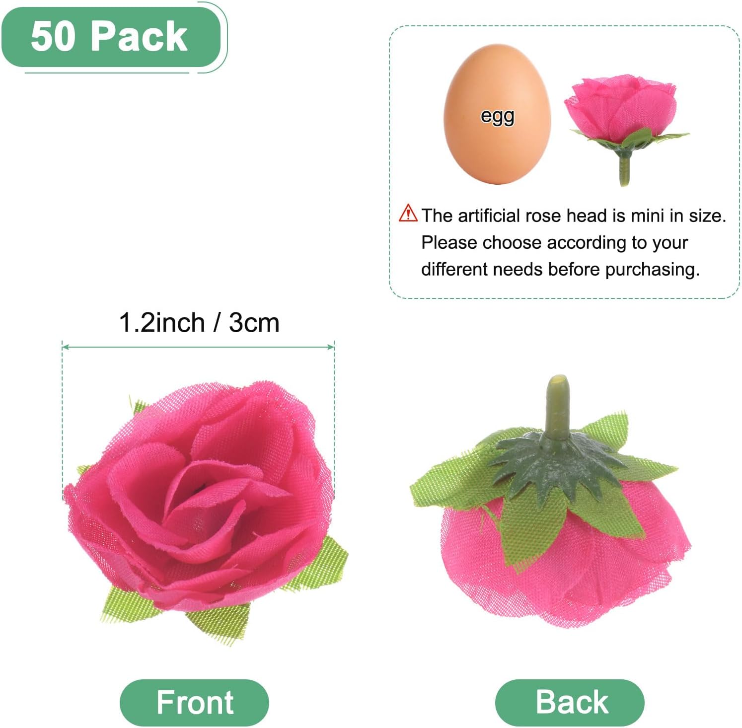 50-Pack Artificial Roses Heads, 1.2 Inch Small Silk Faux Rose Head for Wedding/Bouquet/Party Decorations, Fake Bloom Flower Heads Buds [Rose Red] - Image 3