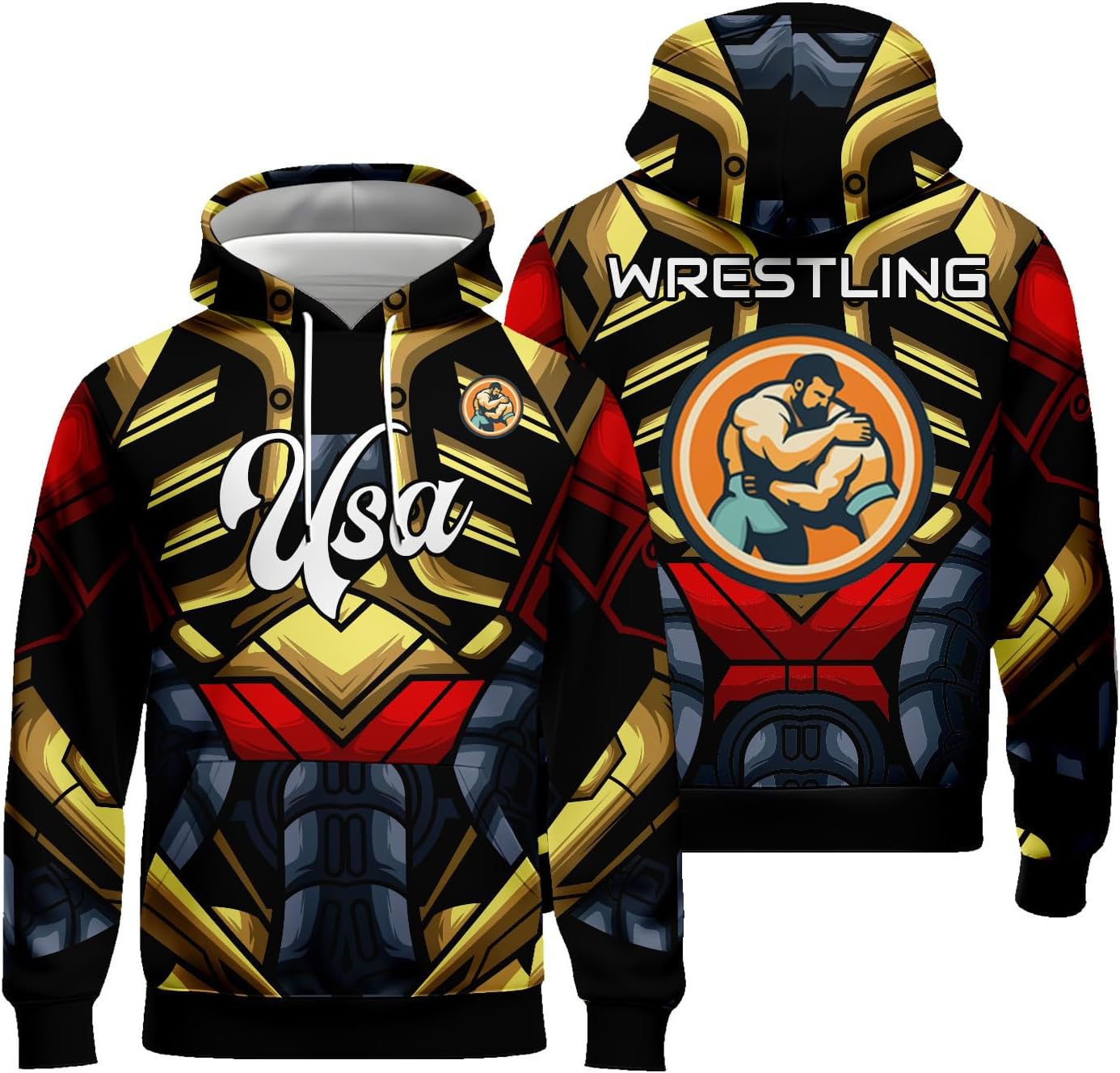 Custom Men's Armor Tracksuit 3 Pieces Set Hoodie Shorts Wrestling Singlet