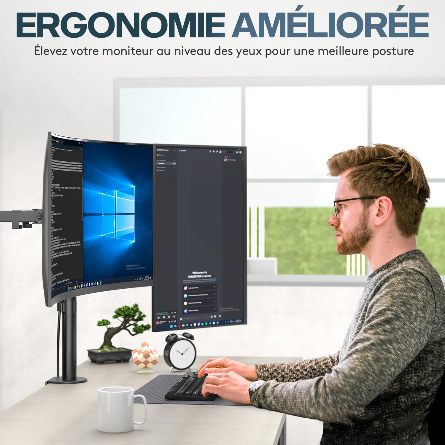 ACROPAQ - Support ecran PC 2 ecran - Pour ecrans de 13 à 32 pouces, Pivotant à 360°, Montage rapide, Hauteur et angle réglables individuellement - Bras Ecran PC, Support double ecran PC - Noir
