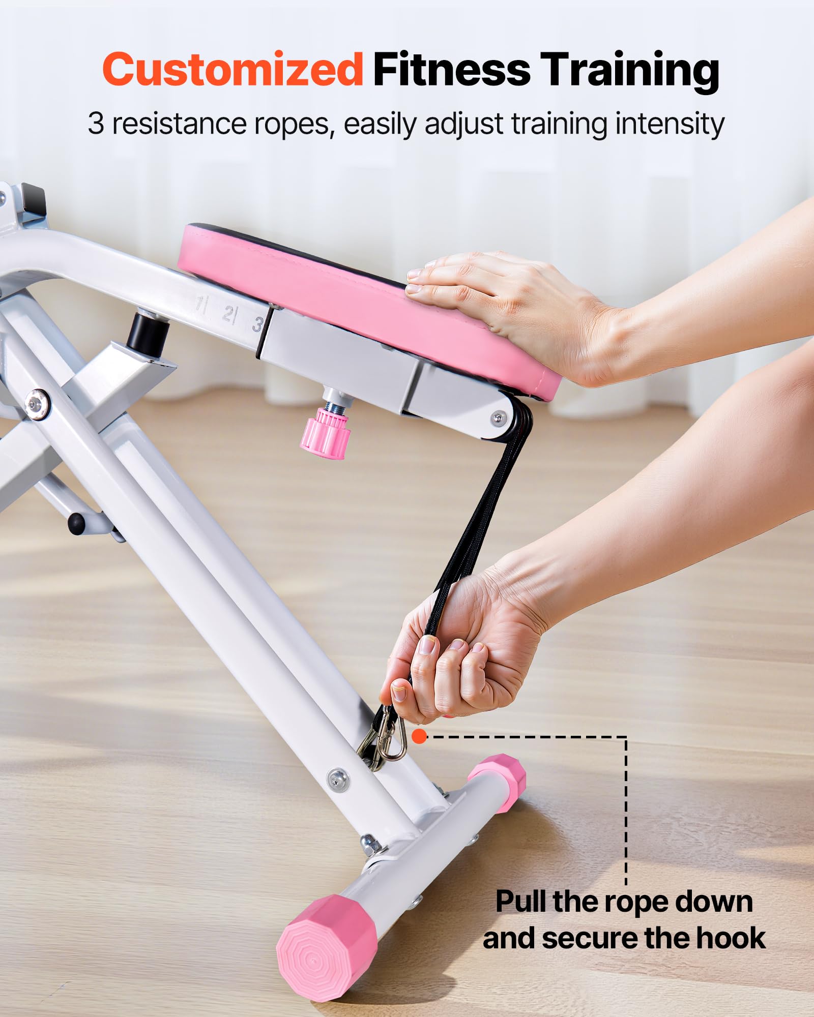 VEVOR Machine à Squats Domestique, Rameur Vertical Pliable pour Squats Profonds, Appareil d'Entraînement des Fessiers et des Jambes, avec 3 Bandes de Résistance, pour Fitness Domicile, Blanc