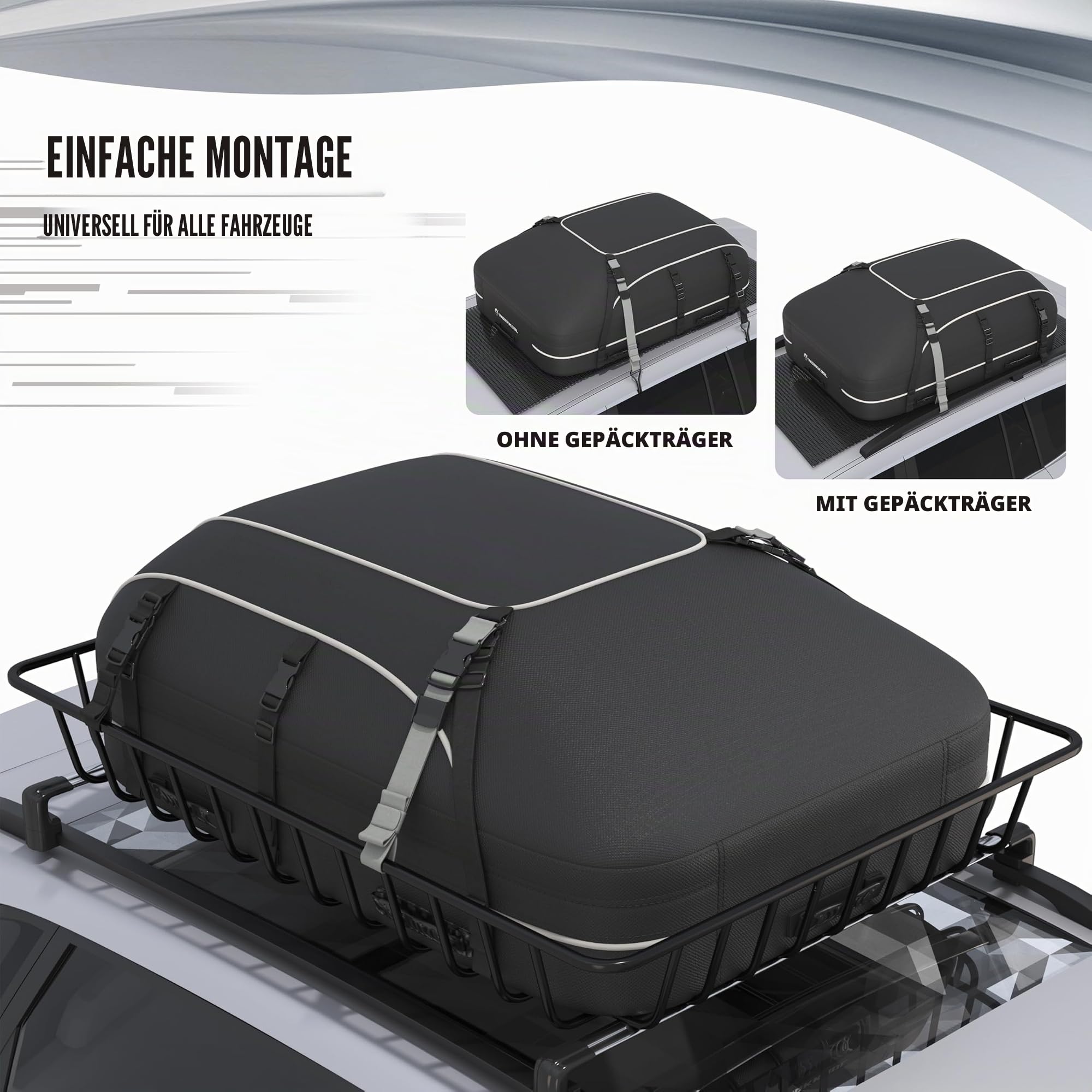 Workkool Auto Dachbox 425L Faltbar Dachtasche Wasserdicht Dachkoffer Tragbar Dachboxen Dachgepäckträger Tasche mit Dach Verstärkten Riemen,ohne Gepäckträger(425L)