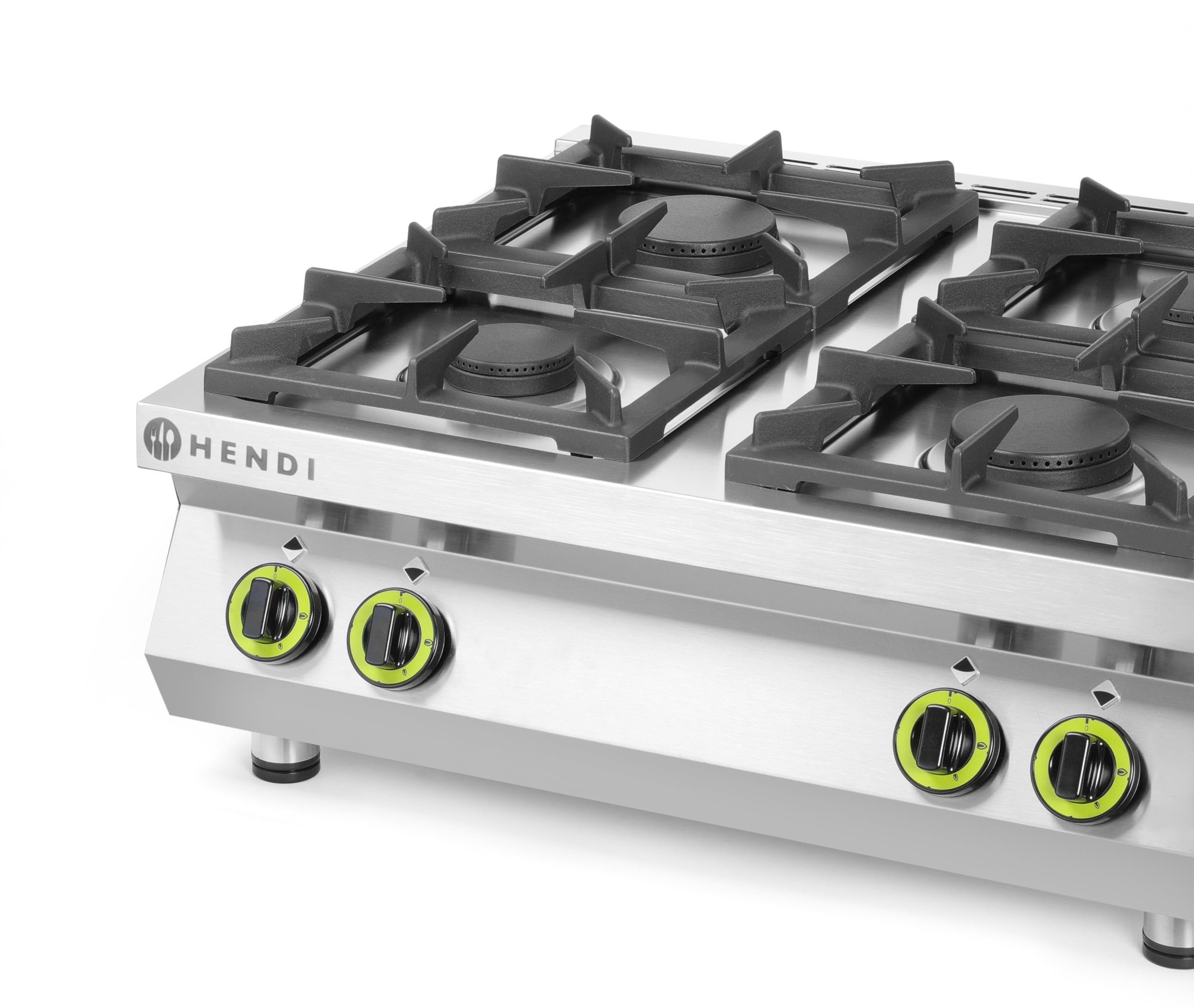 HENDI Gazinière, 4 brûleurs : 2x 6kW - 2x 3.5kW, modèle de table, supports de casseroles en fonte, convient pour le gaz naturel, avec kit de conversion pour le GPL, 19kW, 800x700x(H)310mm, inox