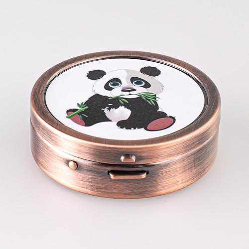 Miniatura 6 de Mini pastillero redondo con patrón de panda de dibujos animados, 2 compartimentos (pequeño, rojo antiguo)