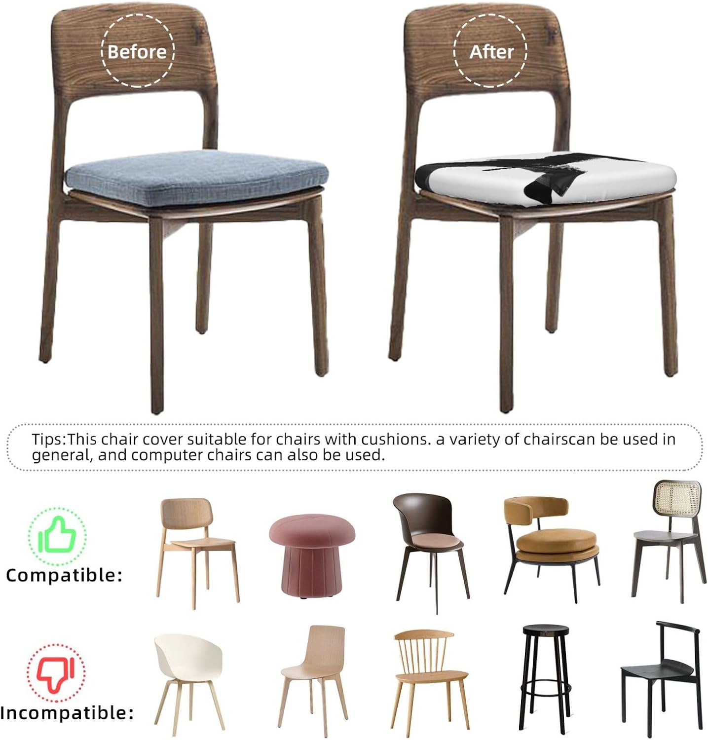 Taekwondo Martial Arts Print Square Cushion Covers 6 Pcs Set Elastic Non-Slip Seat Cushion Slipcovers Pet Furniture Protectors for Chair, Sofa