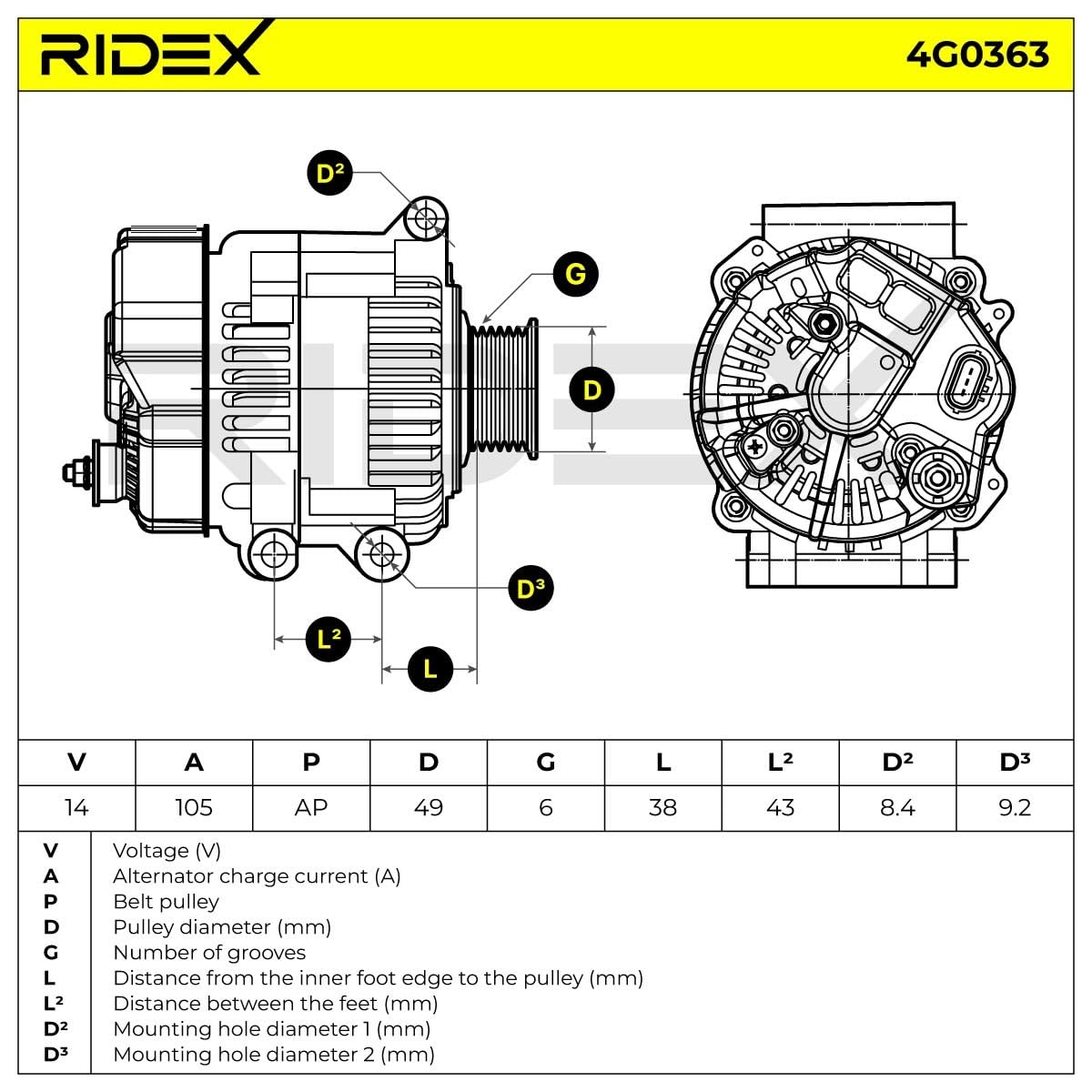 RIDEX 4G0363 Alternatore con regolatore integrato Compatibilità con MINI Hatchback R50, R53