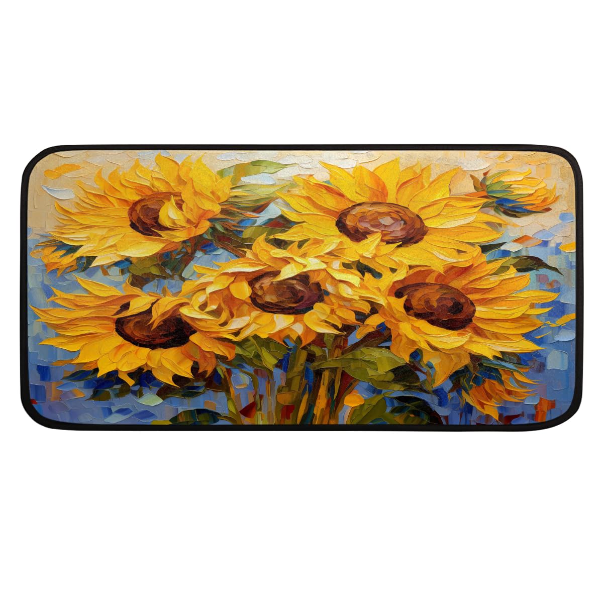Tapis de cuisine lavable et absorbant avec motif tournesol abstrait
