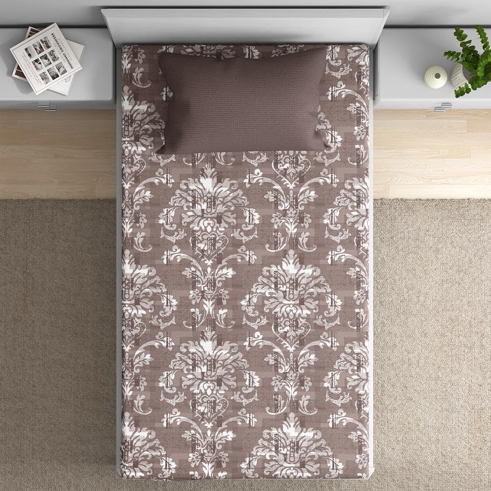 Wakefit Cotton Flat Bedsheet | 160 TC Bedsheet for Single Size Bed with 1 Pillow Cover | Ross Brown - 90x60 inches
