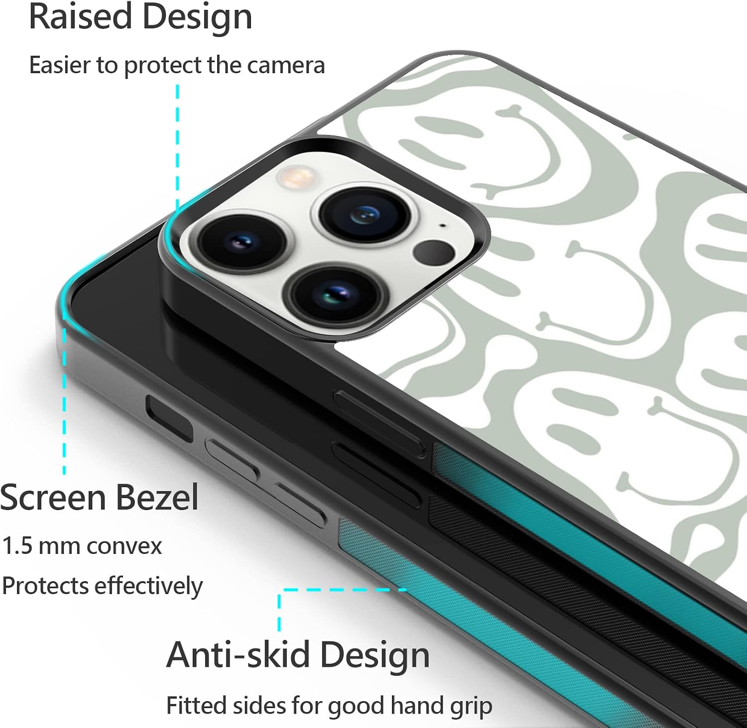 Liquid Smiley Compatible with iPhone Case Phone 13 Pro Max - Shockproof Protective Designer Cute Cool Cover Cartoon Art Aesthetic Phone Case for Women Girls Child Man for 13 Pro Max Case Sage Green