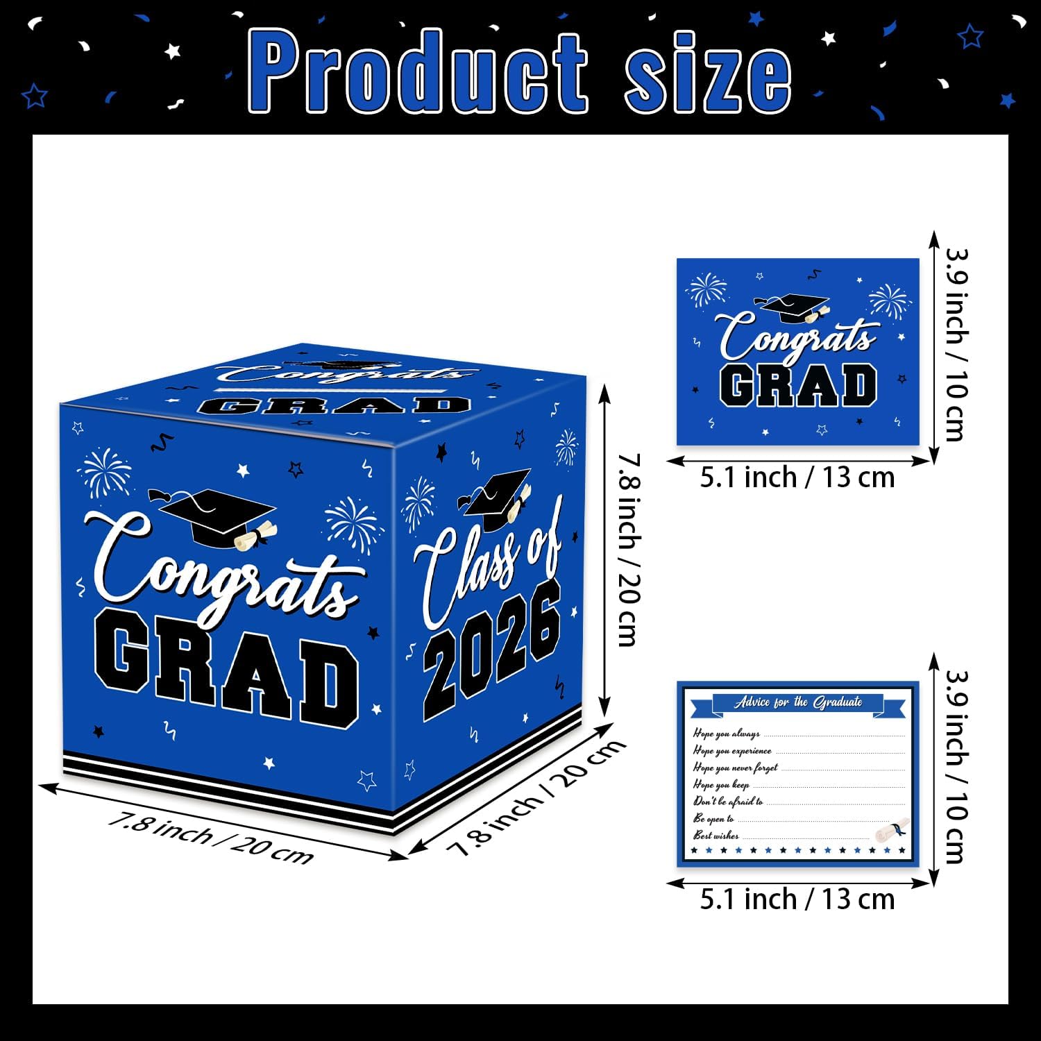 Graduation Decorations 2026, Graduation Card Box with 50 Cards, Class of 2026 Party Decorations, Grad Party Supplies, Blue