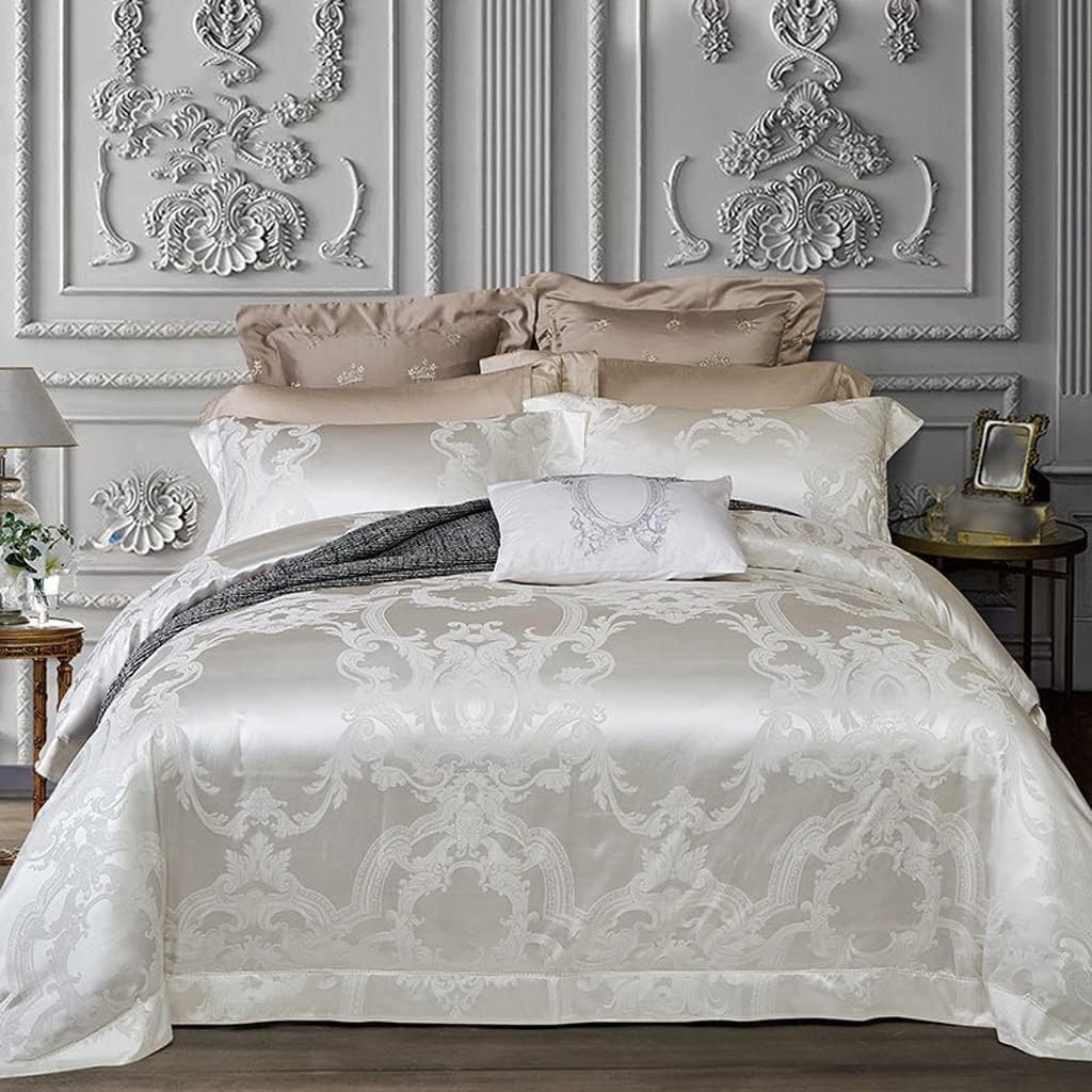 Jacquard Four-Piece Cotton Silk Pillowcase Wide Quilt Cover Sheet Kit Wide Edge Skin-Friendly Four-Piece Set (Color : D, Size : 220 * 240cm)