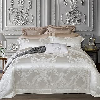 HMLTD Jacquard Four-piece Cotton Silk Pillowcase Wide Quilt Cover Sheet Kit Wide Edge Skin-friendly Four-piece Set (Color : D, Size : 200 * 230cm)