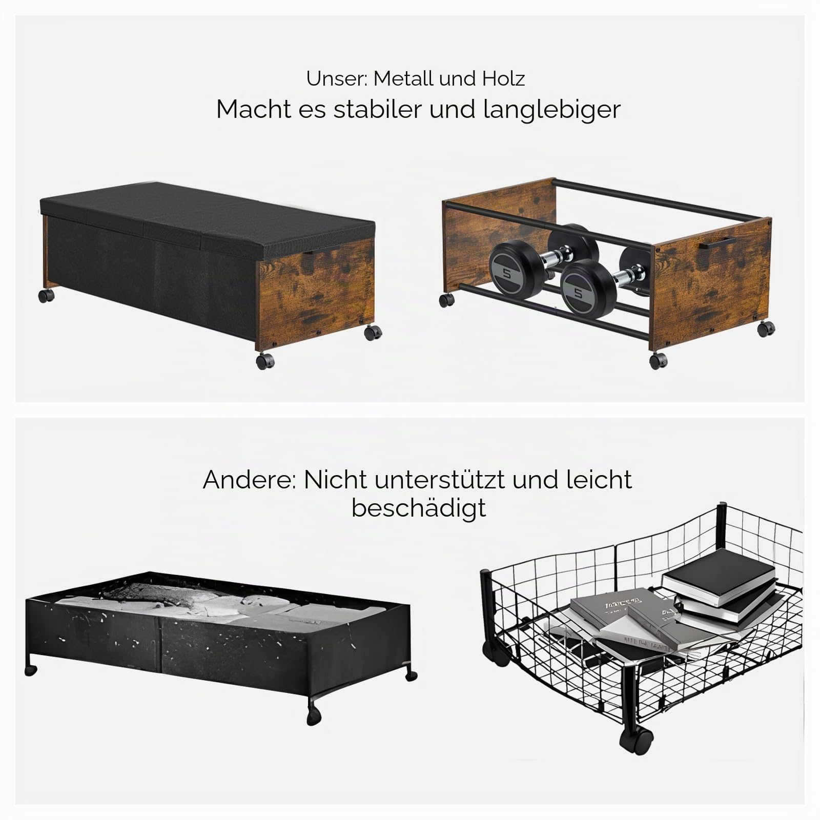 FOUCSSOMEI Schubladen unter dem Bett auf Rädern, XXXXL Größe, Unterbettkommode mit Rollen, Holz-Unterbett-Aufbewahrung, Unterbauch-Aufbewahrung, strapazierfähig, patentiertes Design