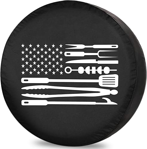 Cubierta de neumático de repuesto, herramientas para barbacoa, bandera estadounidense, resistente a la intemperie, a prueba de polvo, ajuste
