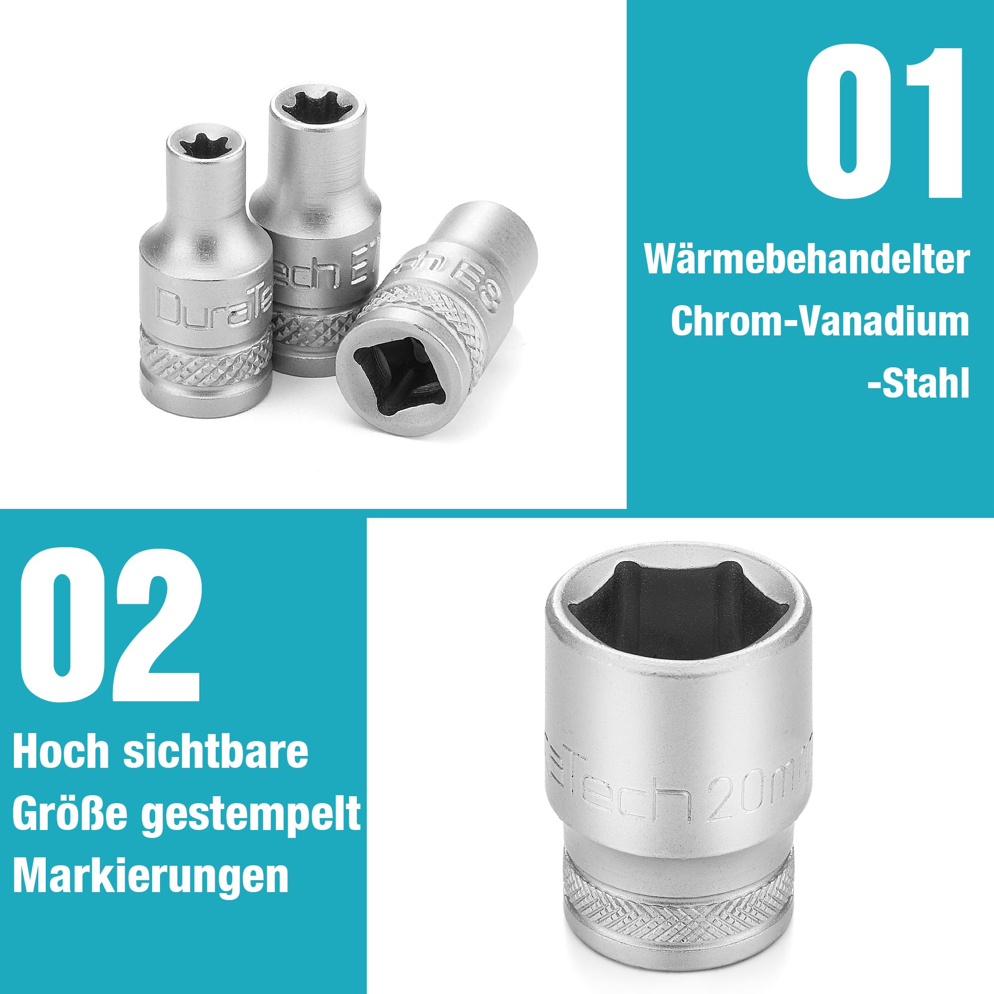 DURATECH Steckschlüsselsatz 108-teilig, Knarrenkasten Steckschlüssel Set | Ratschenkasten mit 1/2” und 1/4” Umschaltknarre, Verlängerungen, Bits, Stecknüsse, Chrom-Vanadium-Stahl, inkl. Koffer