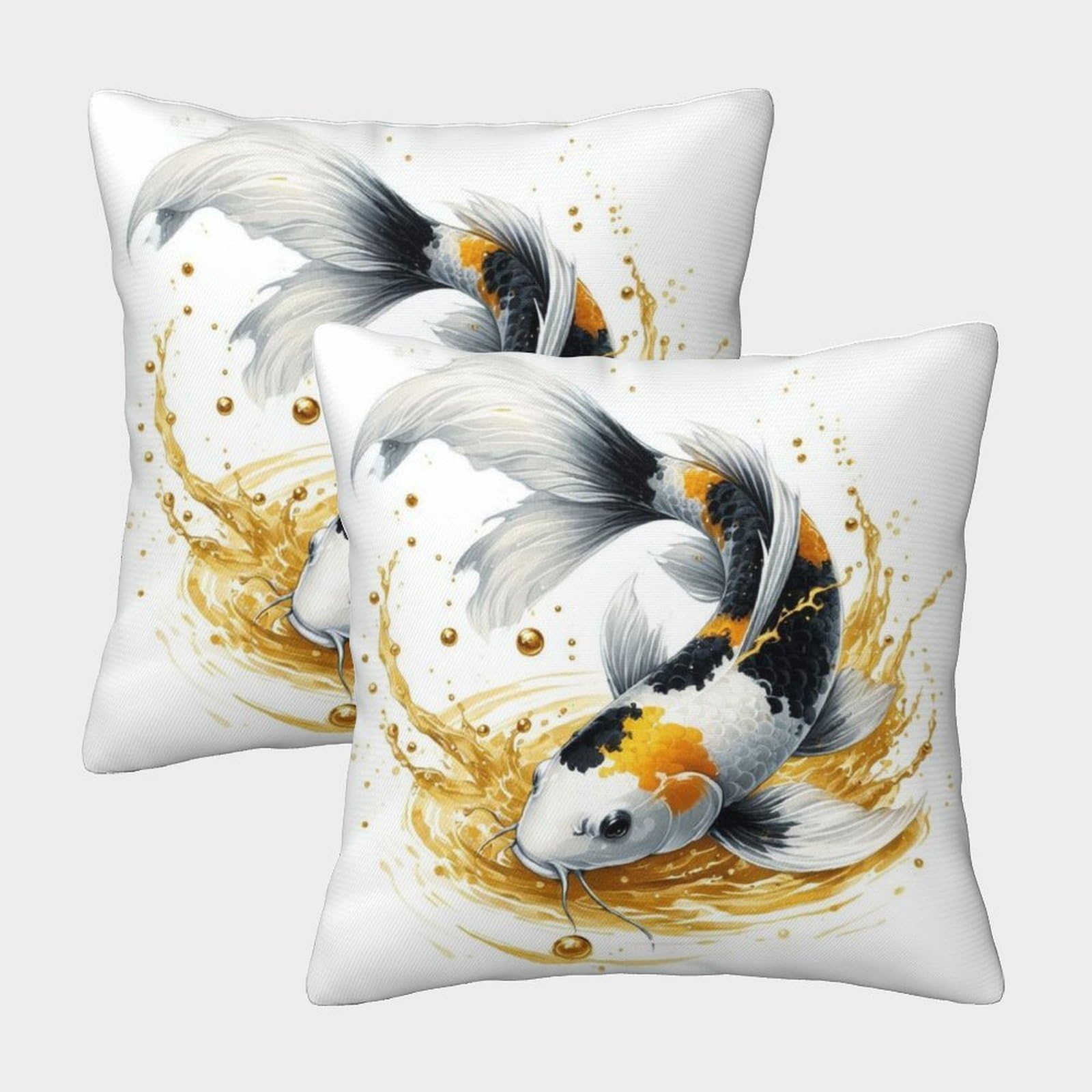 Koi Fish Pillow Cases Set of 2 Cozy Pillowcases Art Cushion Cover Zippered Decorative for Couch Livingroom 50x50cm