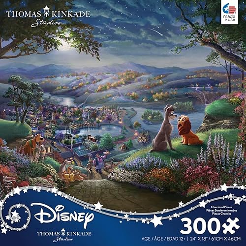 Miniatura 3 de Ceaco - Disney - Thomas Kinkade - Lady and The Tramp Falling in Love - Rompecabezas de 300 piezas de gran tamaño