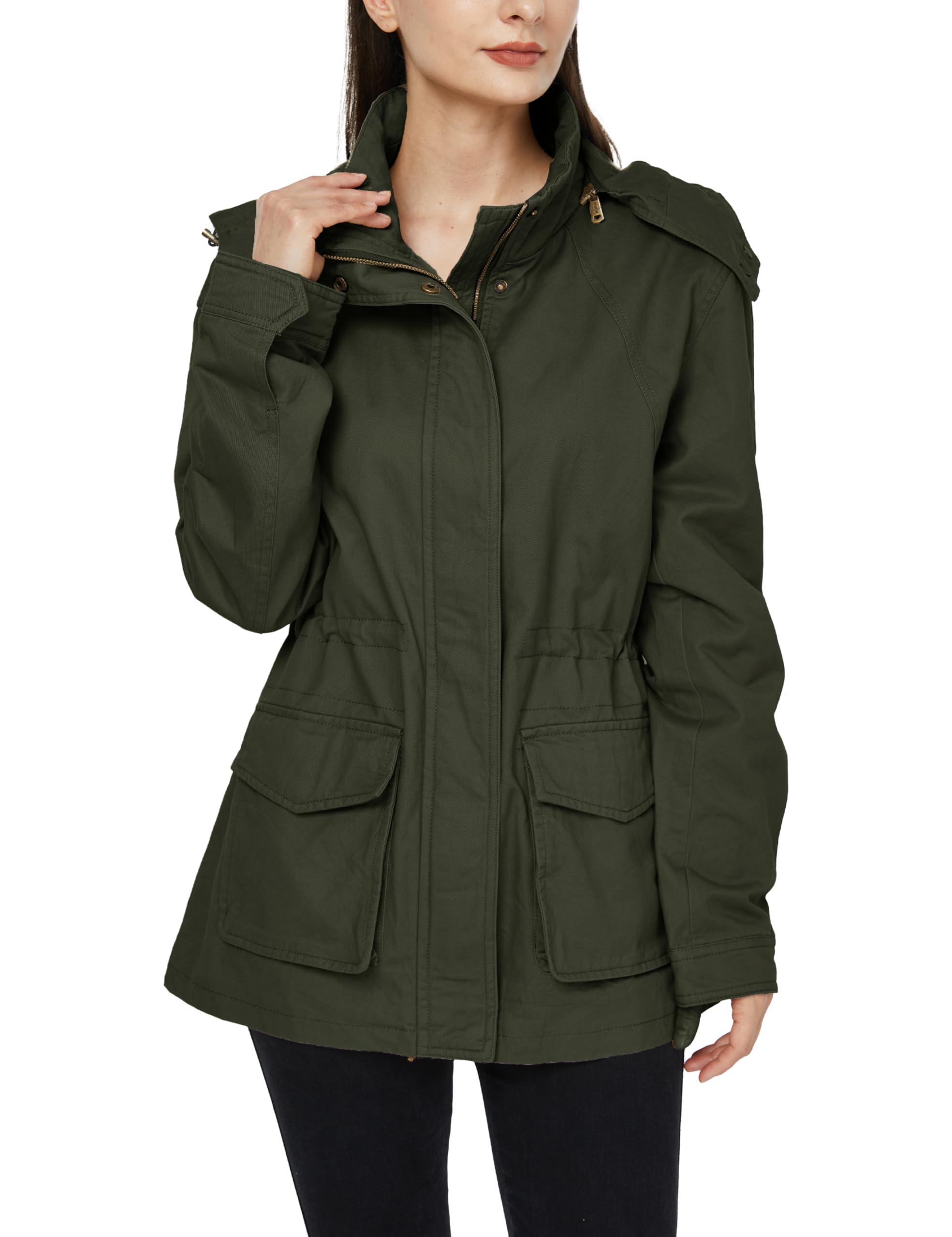 WenVen Giacca da Donna Cotone Militare Caldo Giubbotto Slim Fit Casual con Zip Antivento Cappotto Leggera Giacchetta Carga Classica Parka Montagna