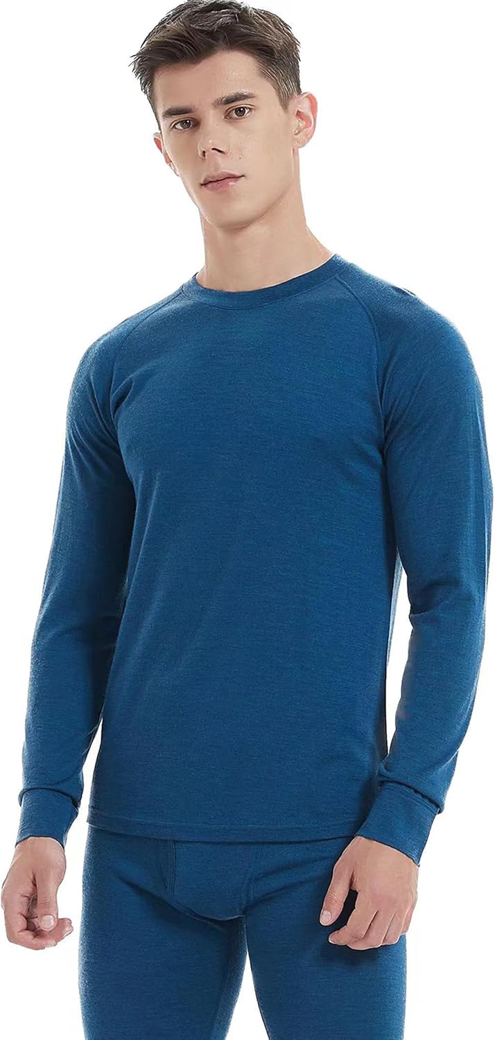 Men’s 100% Merino Wool Base Layer Top for Winter Hiking & Skiing