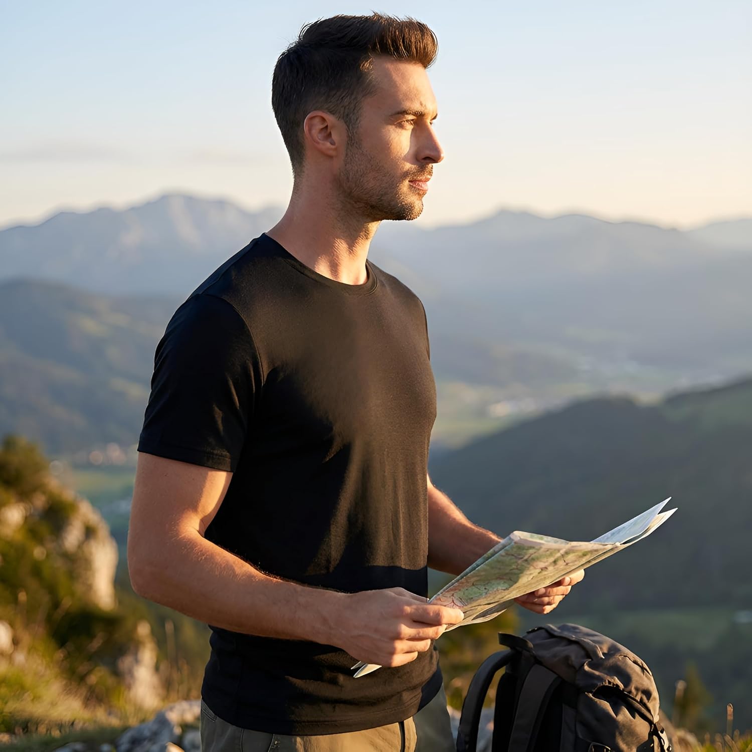 Men’s 100% Merino Wool T-Shirt, Lightweight Temperature-Regulating Base Layer for Everyday Wear
