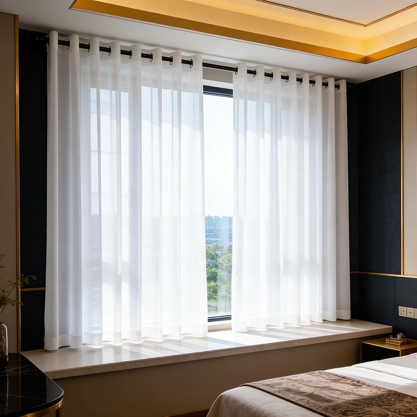 GUOJUN Gardinen Vorhänge mit Ösen 85 x 295 cm mit Ösen, Durchlässig, Dekoschal Transparent Wohnzimmer für Schlafzimmer Wohnzimmer, Weiß