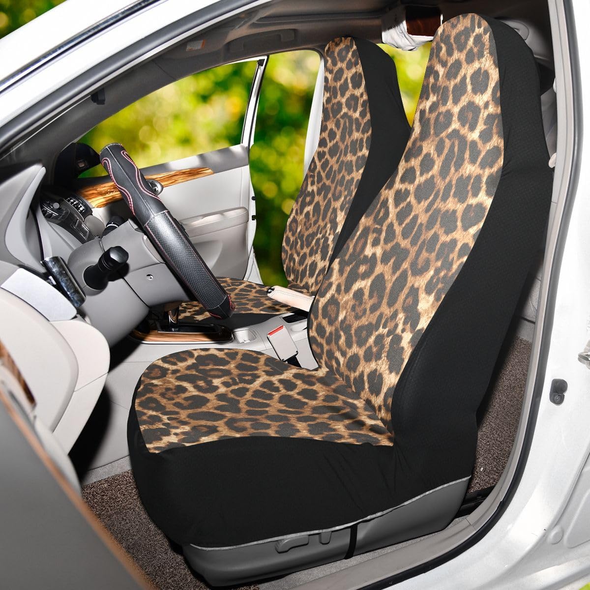 2 PCS Brown Leopard Print Car Seat Covers Abstract Cheetah Pattern Wild Animal Skin Texture Vehicle Seat Protector Cushion Cover Universal Car Interior Accessories for SUV Truck Sedan - Image 6