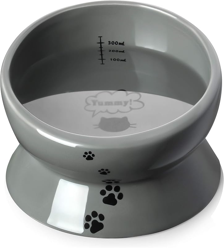 Pote Elevado para Gatos em Cerâmica com Inclinação e Marcadores de Medida Y YHY, 425 mL