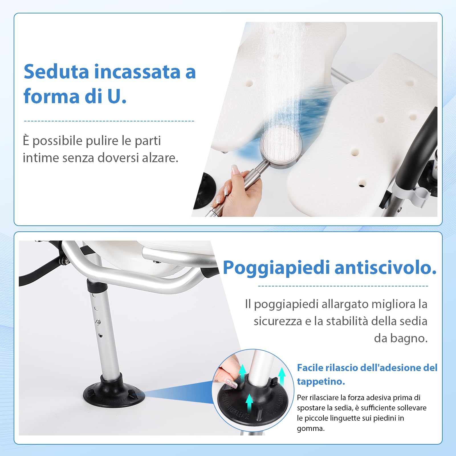 DEWEL Sedia per Doccia Anziani Pieghevole, con Scanalatura, con Schienale e Braccioli, Non è Necessario Installare Strumenti, Regolabile in Altezza, Sedia Doccia Pieghevole, Peso 150Kg (Grigio)