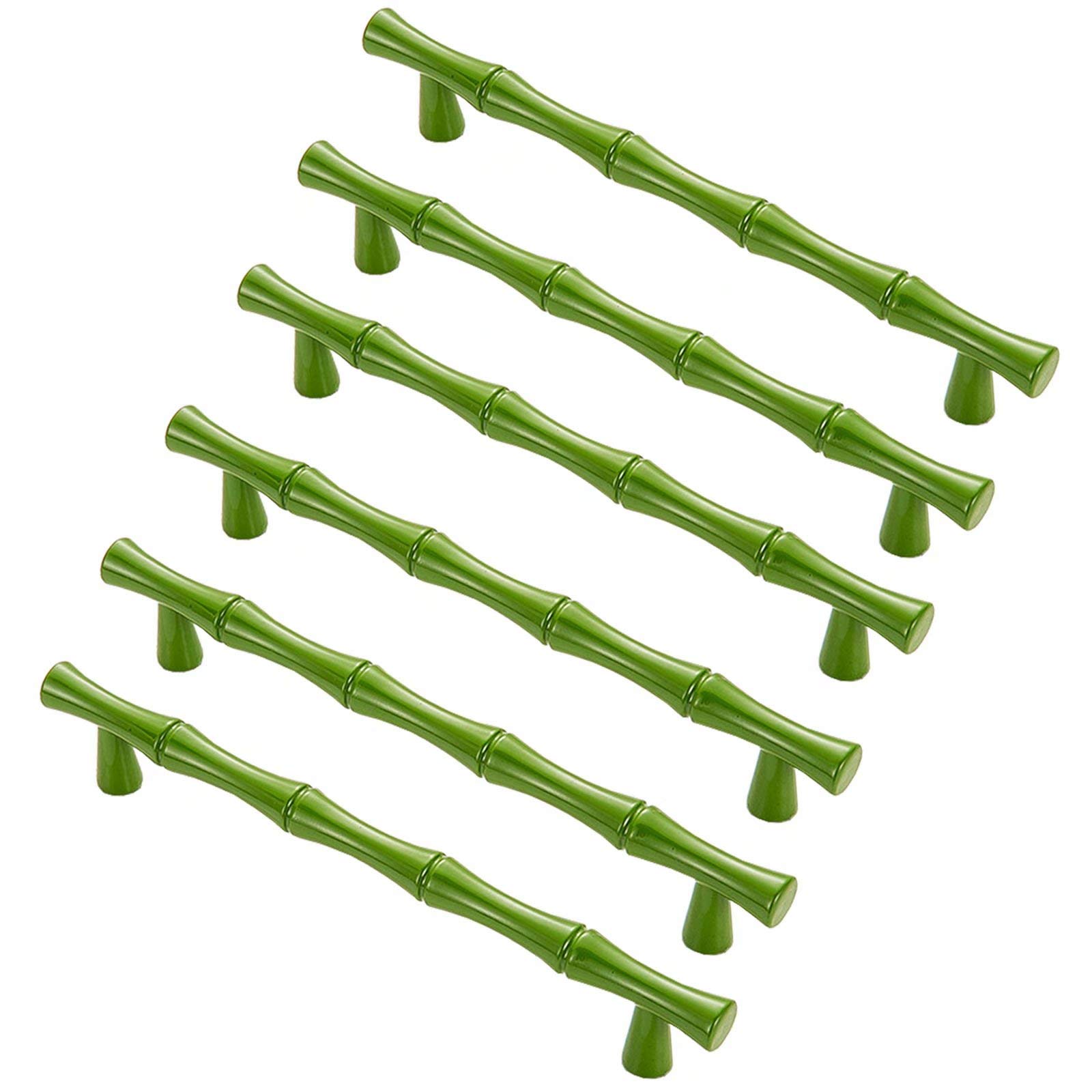 Fbshop(Tm) Green 6Pcs Modern Creativity Bamboo Shape Cupboard Door Knobs, Zinc Alloy Retro Furniture Handles Pull Knobs For Drawer Cabinet Wardrobe Kitchen Decoration Farmhouse Style,128Mm