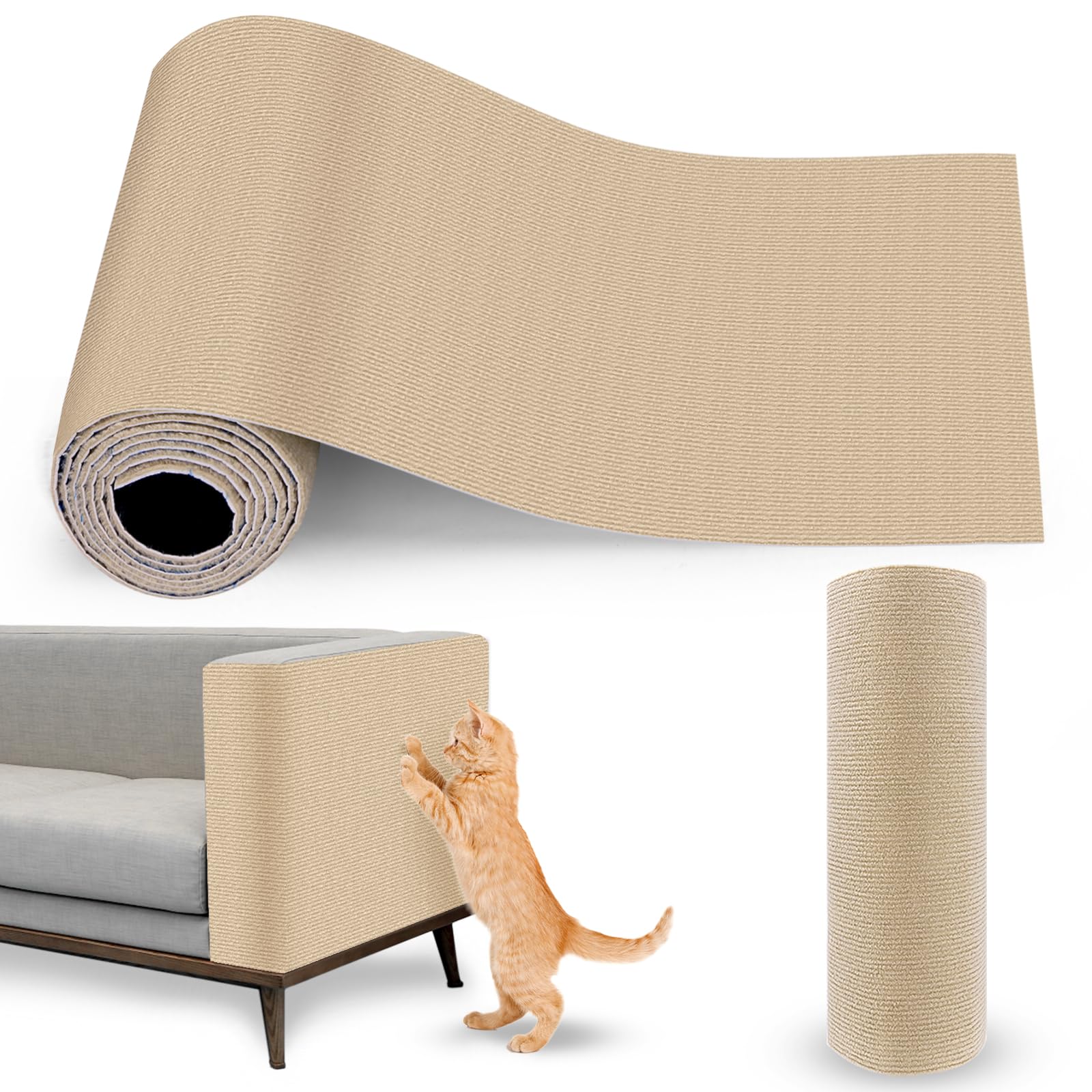 Lanswood Cat Scratching Mat 78.7"x15.8" Timmable Cat Scratch Furniture Protector, Self-Adhesive Pet Scratching Cover for Scratch Post, DIY Climbing