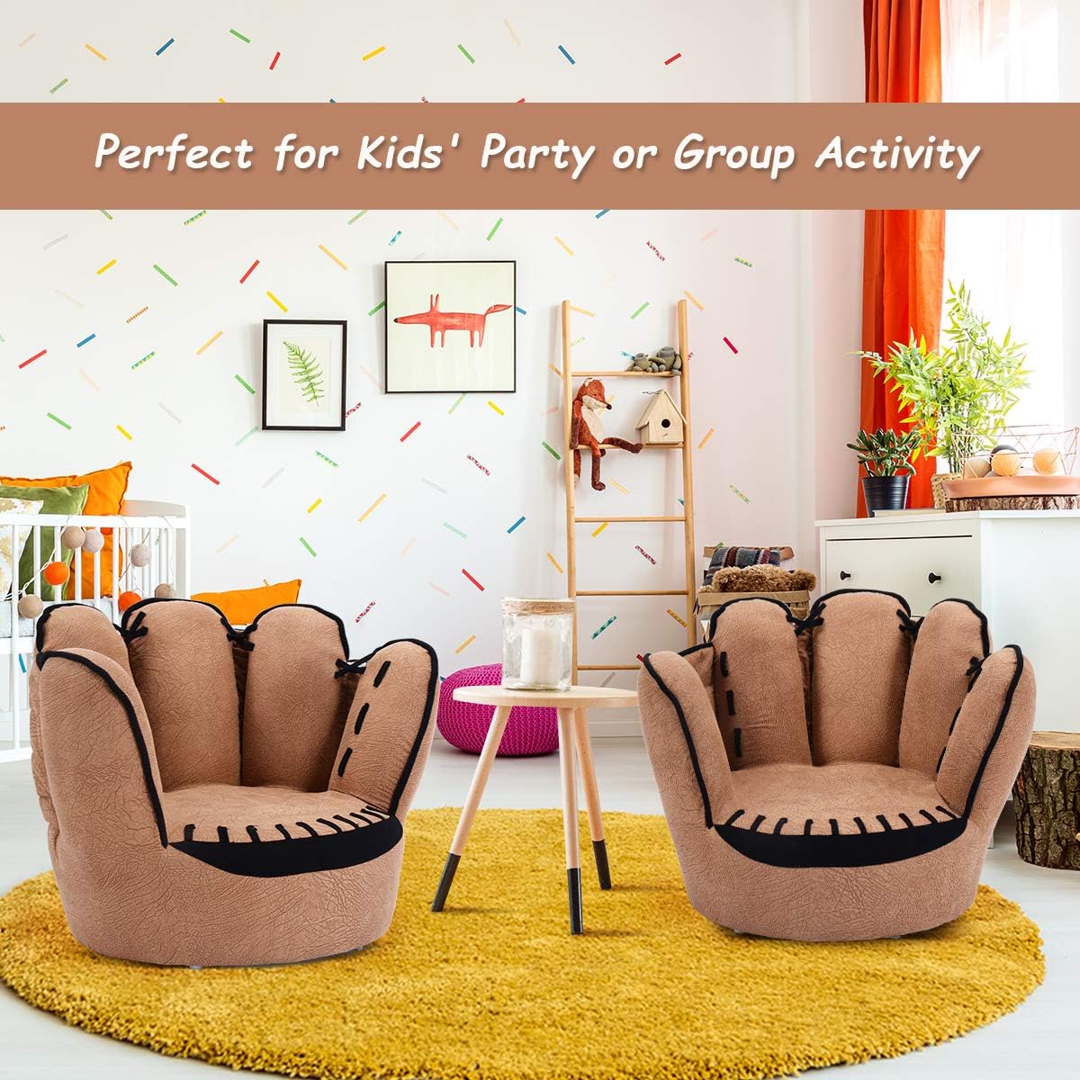 HONEY JOY Kids Couch, Upholstered Kids Sofa w/Sturdy Wooden Construction, Toddler Funiture forPreschool Children, Toddler Chair for Boys(Finger Shape)