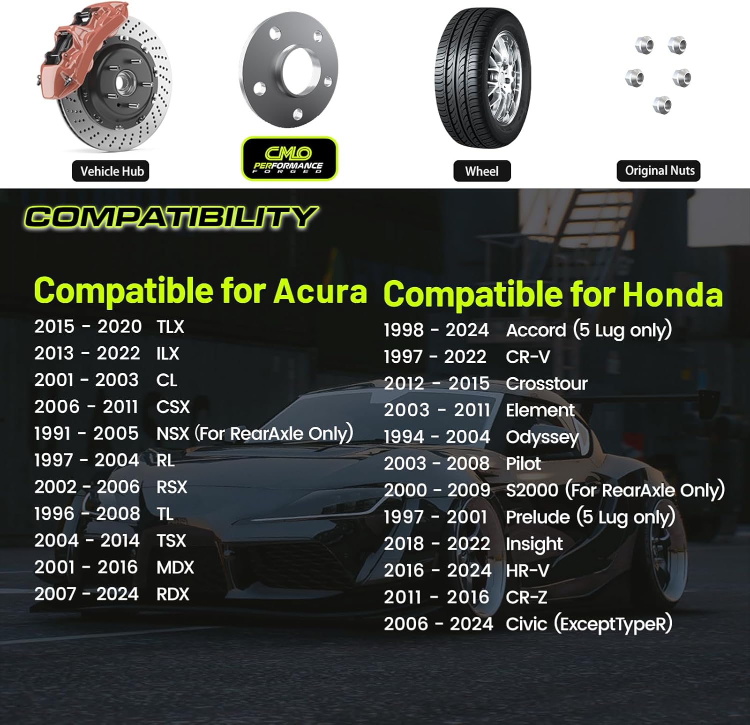 Customadeonly 5x114.3 Wheel Spacers for RSX RL CL TL Prelude CRV CR-Z MDx Pilot S2000 NSX Accord Element TSx, Hubcentric with Lip, 64.1mm Bore (10mm Thick 2pcs) Extended Studs Required - Image 2